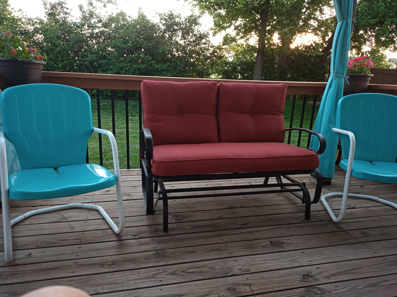 Outdoor Glider Rocking Bench 2 Person Patio Loveseat Steel Frame Furniture Set for Patio, Garden, Yard, Porch with Resistant Cushions (Peacock Blue) customer photo 2