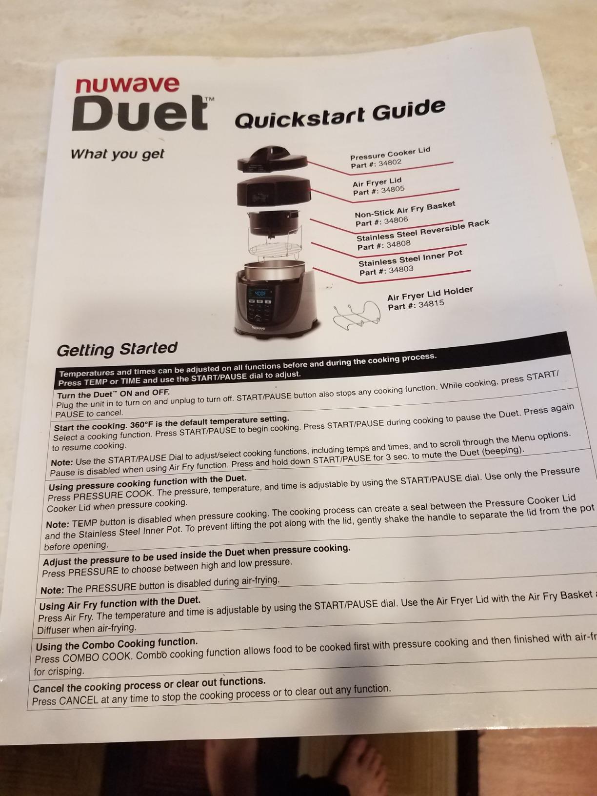 Nuwave Duet Pressure Cook and Air Fryer Combo Cook; Stainless Steel Pot & Rack; Non-Stick Air Fryer Basket; Steam, Sear, Saute, Slow Cook, Roast, Grill, Bake, Dehydrate, Pressure Cook & Air Fry customer photo 2