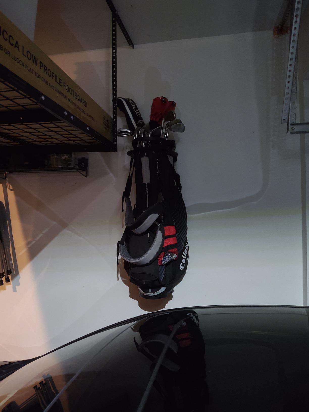 Koova Golf Bag Storage Rack | Sturdy Metal Wall Mount Garage Organizer for Golf Clubs | Fits Any Size Cart or Stand Bag | Easy Install & Use (Hardware Incl.) | Gets Your Clubs Off The Floor | USA Made customer photo 1