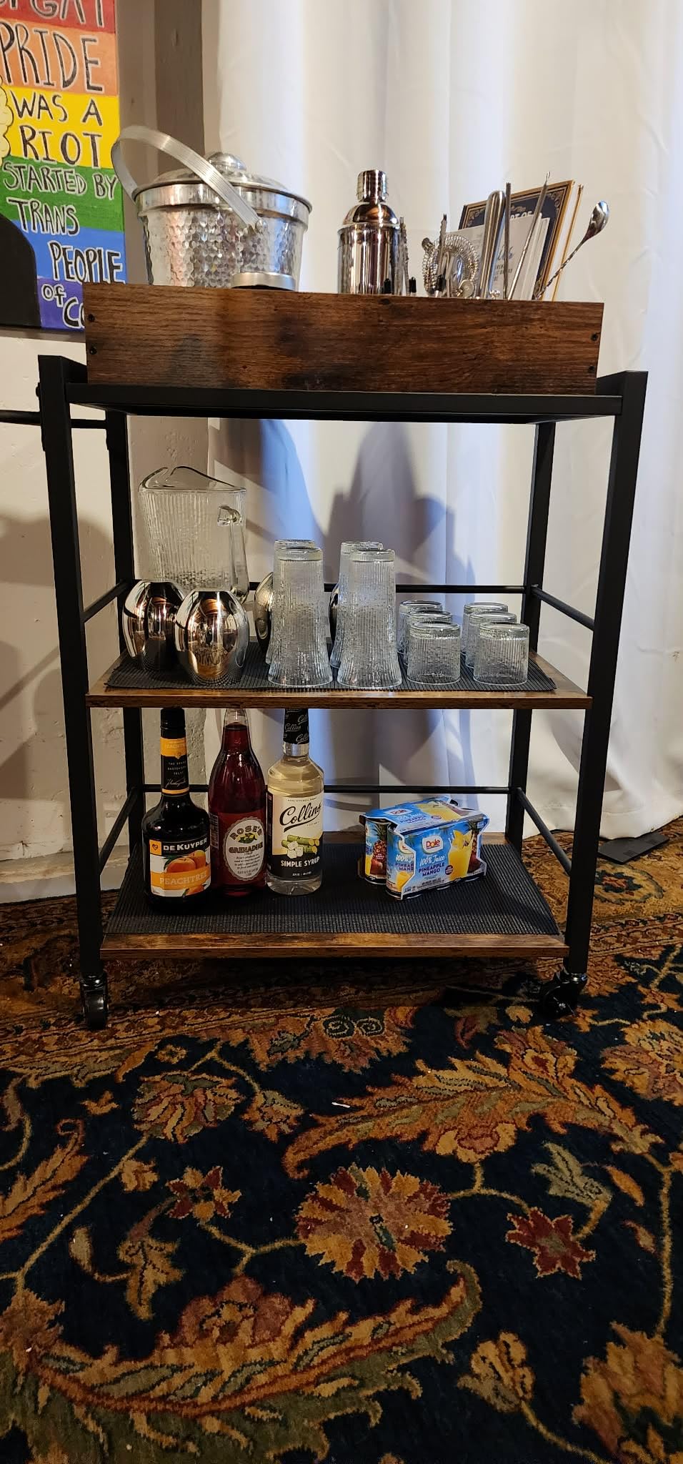 VASAGLE Bar Cart with Wheels, Drink Cart with Wine Rack and Glass Holder customer photo 1