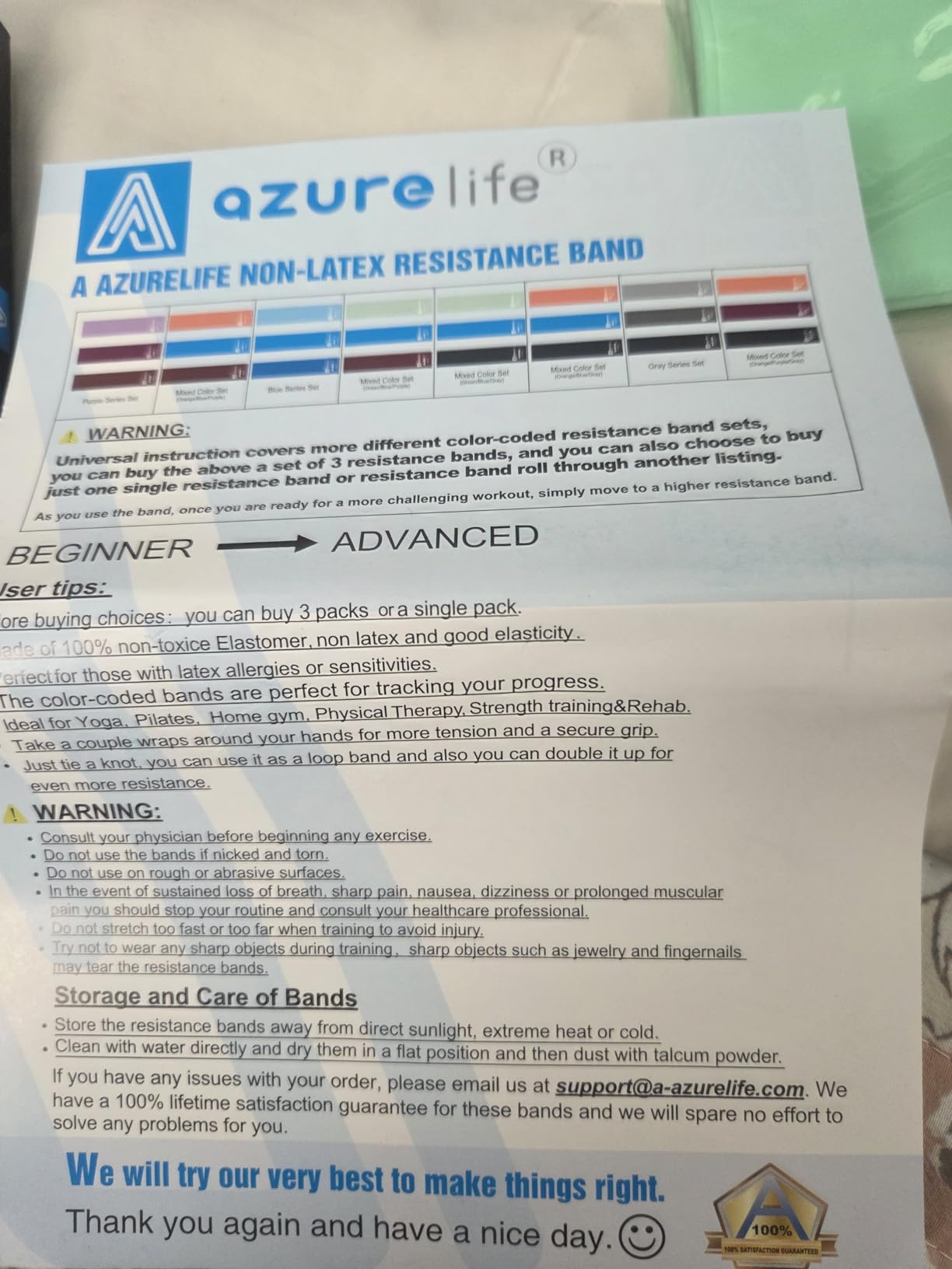 A AZURELIFE Resistance Bands,Professional Long Non-Latex Elastic Stretch Bands,Exercise Bands for Physical Therapy, Yoga, Pilates, Rehab, at-Home or The Gym Workouts, Strength Training customer photo 2