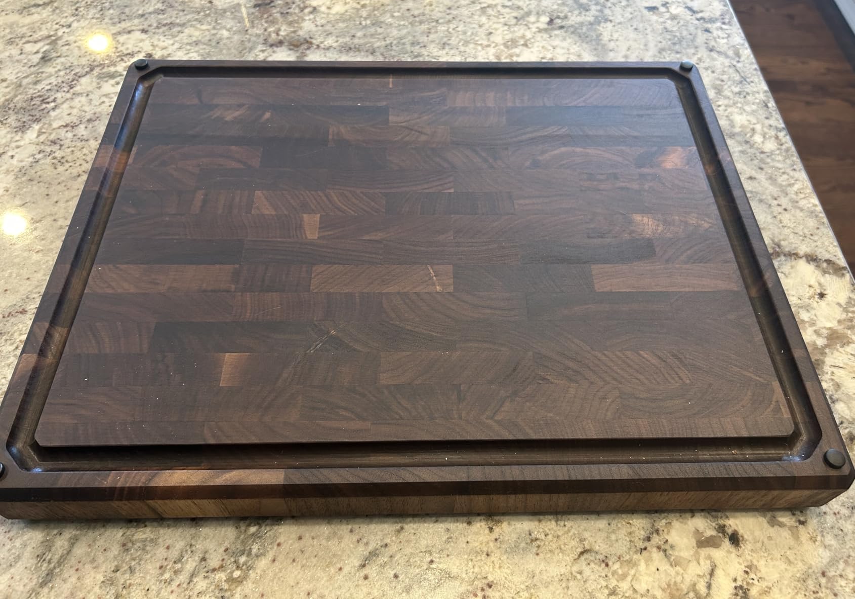 Sonder Los Angeles Alfred Cutting Board, End Grain Walnut, 17x13x1.5 in | Made in USA, Non-toxic, Non-Slip Feet, Juice Groove & Sorting Compartments, Built-in Handles, Gift Box Included, 7.5 lbs customer photo 1