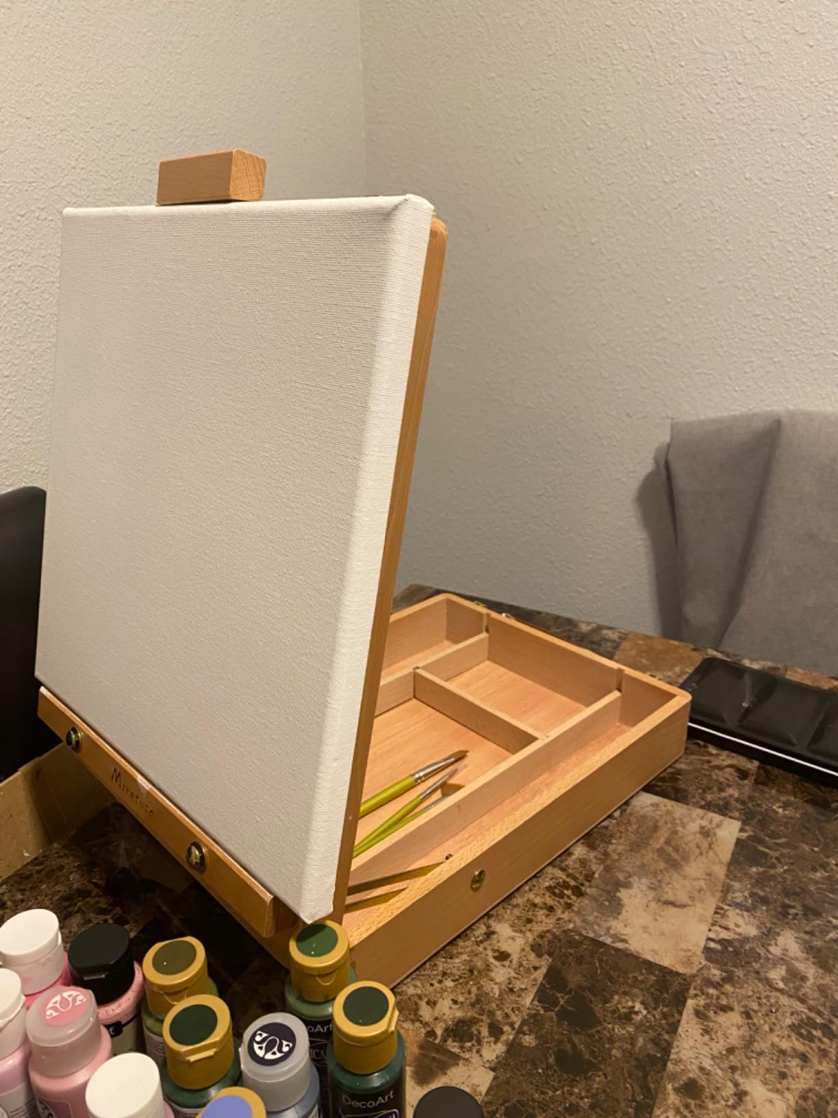 Tabletop Art Easel for Painting, Wooden Sketchbox, Portable Desktop Easel customer photo 2