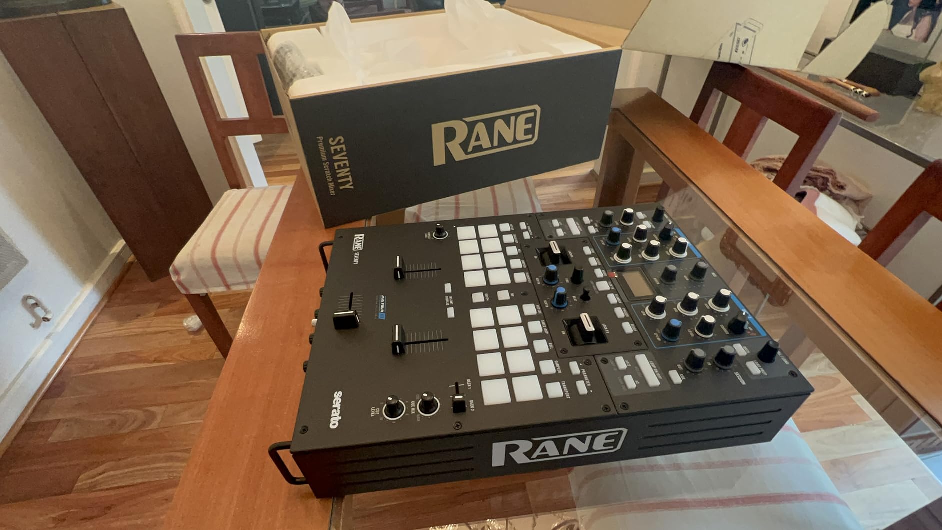 RANE DJ SEVENTY – Two Channel DJ Mixer for Serato DJ with Akai Professional MPC Performance Pads Internal DJ FX and Three Contactless MAG FOUR Faders customer photo 1