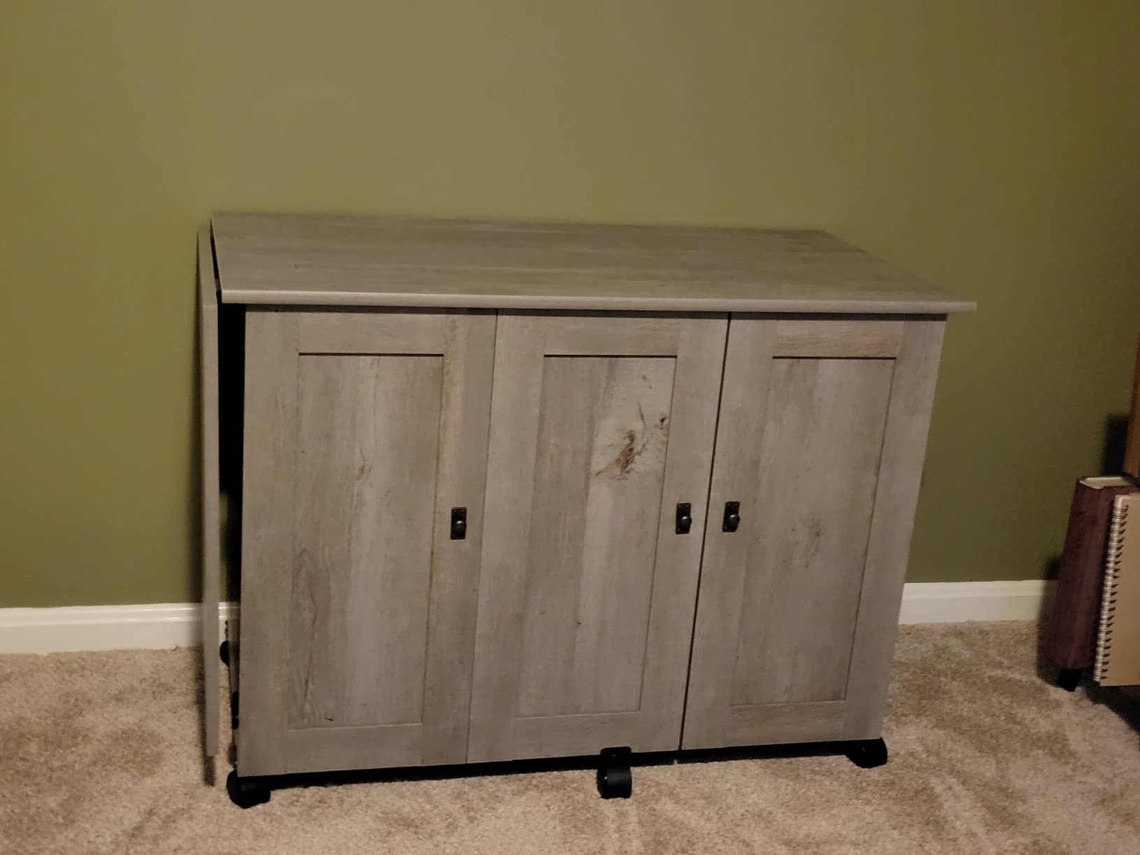 Sauder Miscellaneous Storage Sewing Cart, Drop-Leaf Craft Table, Sewing Table with Storage - Soft White Finish customer photo 1