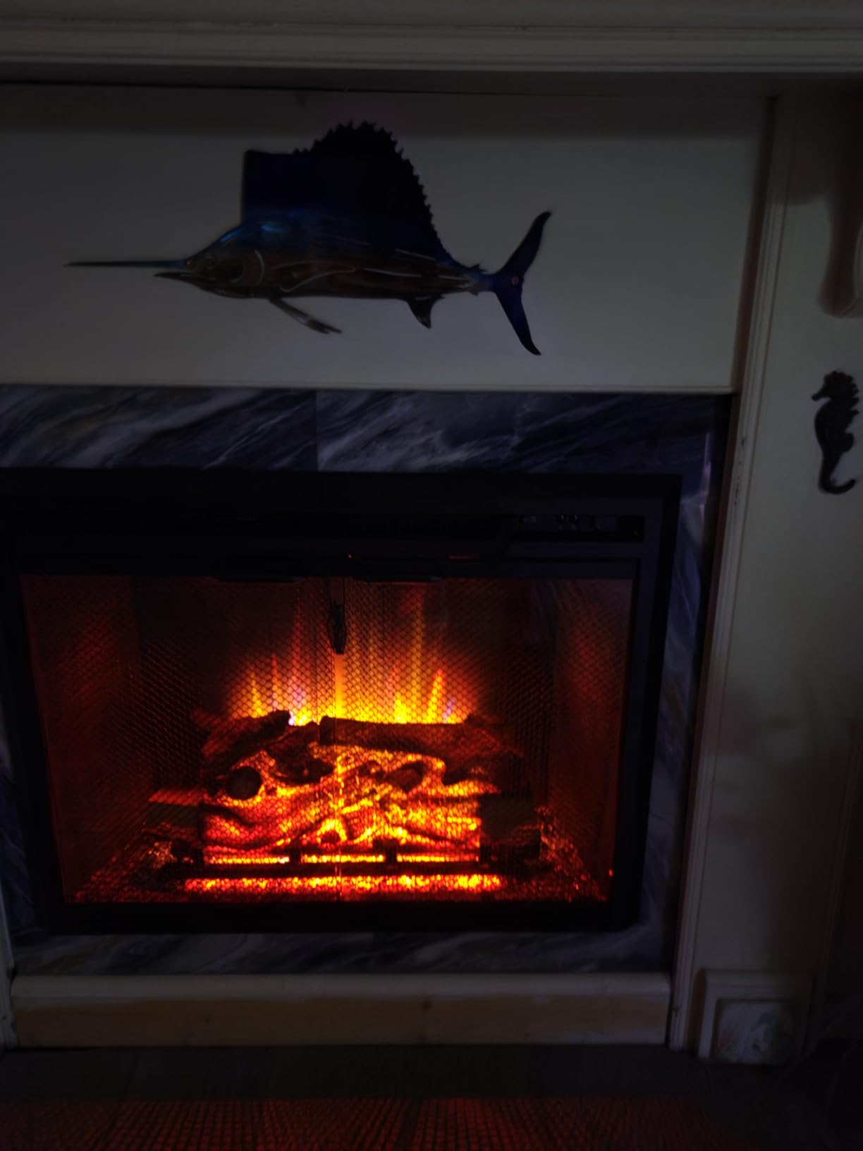 PuraFlame Klaus Electric Fireplace Insert with Fire Crackling Sound, Glass Door and Mesh Screen, 750/1500W, Black, 33 1/16 Inches Wide, 25 9/16 Inches High customer photo 2