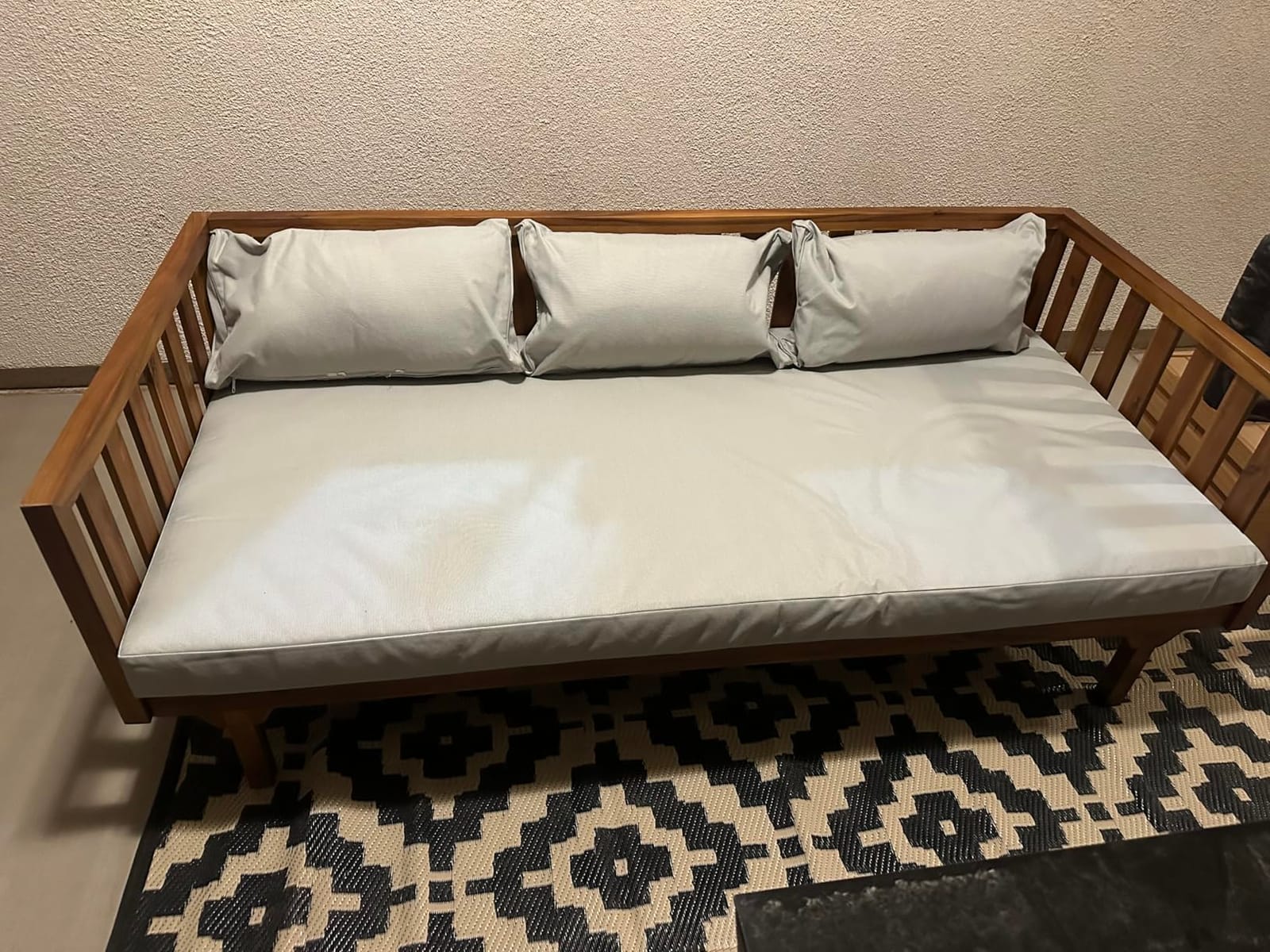 Christopher Knight Home Tina Outdoor 3 Seater Acacia Wood Daybed, Teak Finish, Light Grey customer photo 2