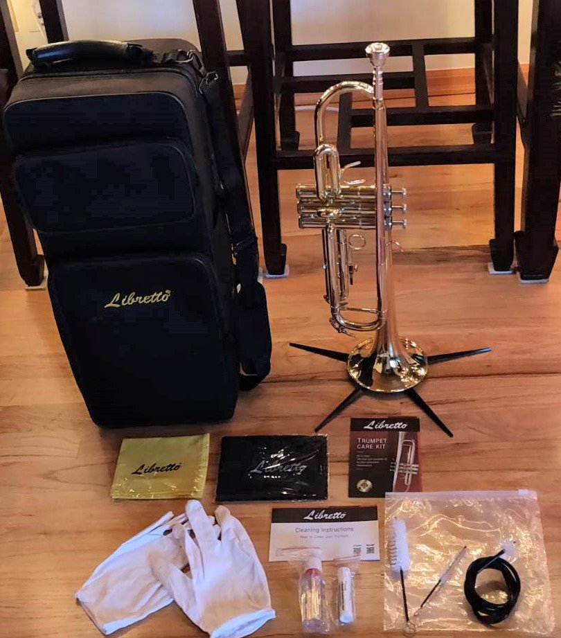 Libretto Gold Lacquer Bb Trumpet Set, Rose Brass Leadpipe | Standard for Beginner & Intermediate Students, Stainless Valve, 7C Mouthpiece, Durable Case, Portable Stand, Care Kit customer photo 1