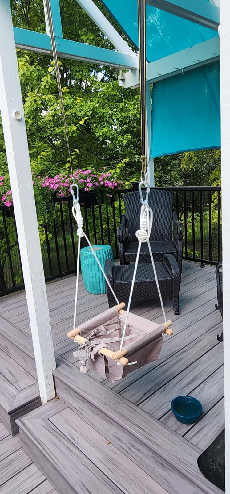 CaTeam Canvas Baby Swing Seat with 5-Point Safety Belt — Wooden Hanging Toddler Swing, Indoor & Outdoor, Ages 1-4, Ceiling Mount Hardware Included, Taupe Gray customer photo 1