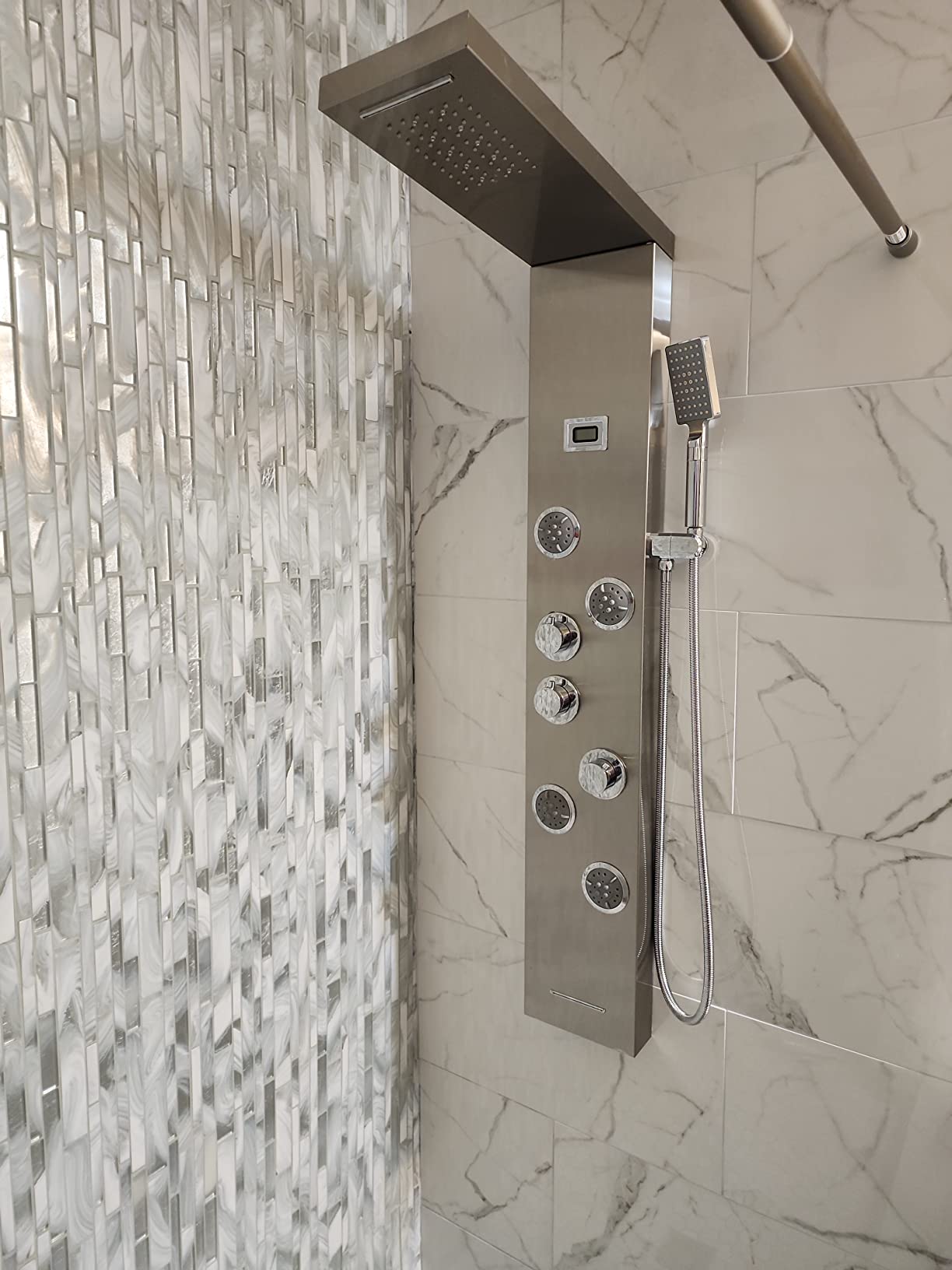 5-in-1 LED Shower Panel Tower System Stainless Steel Brushed Nickel customer photo 2