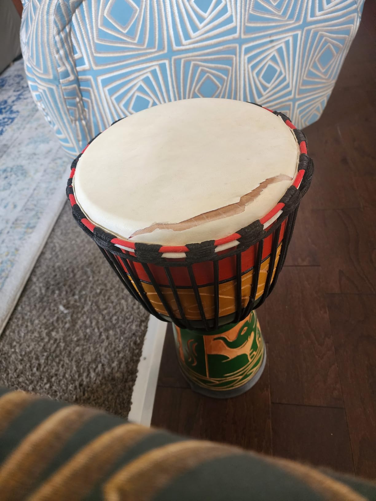 lotmusic African Djembe Drum, Standard 10'' Hand-Carved Mahogany Congo Drums, Professional Bongo Drum With Goatskin Drumhead for Adults customer photo 2