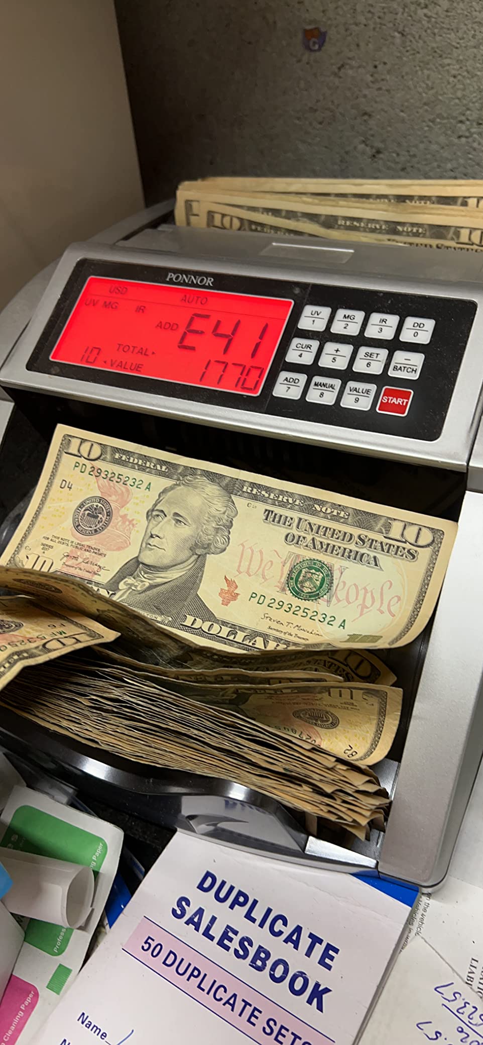 PONNOR Money Counter Machine with Value Bill Count, Cash Counter for Dollar, Euro with UV/MG/IR/DD/DBL/HLF/CHN Counterfeit Detection, Add/Bat/Value Mode Bill Counting Machine with Large LCD Display customer photo 1