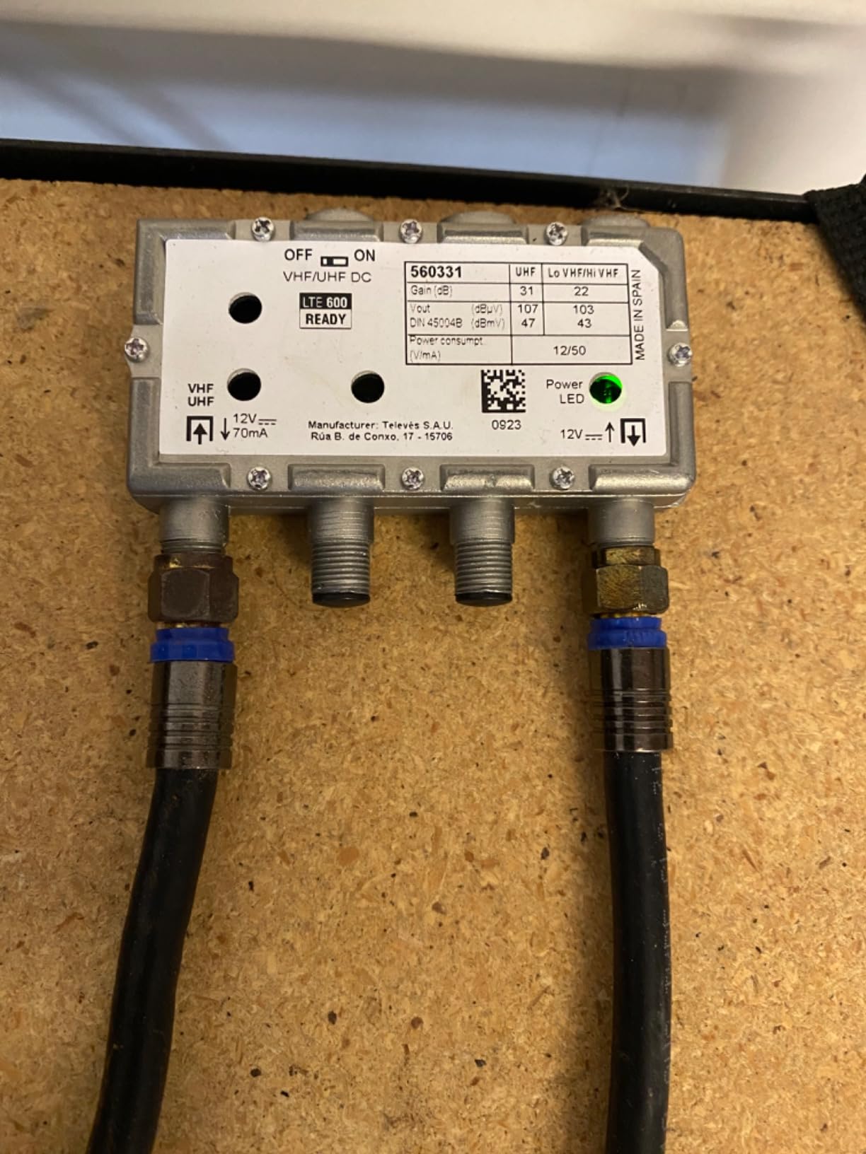 Televes 560383 TForce Mast Preamplifier - Single Input, Automatic Gain Control, Full Band VHF/UHF, Built-in 5G/FM Filtering, Works with Any Antenna, Made in Spain customer photo 1