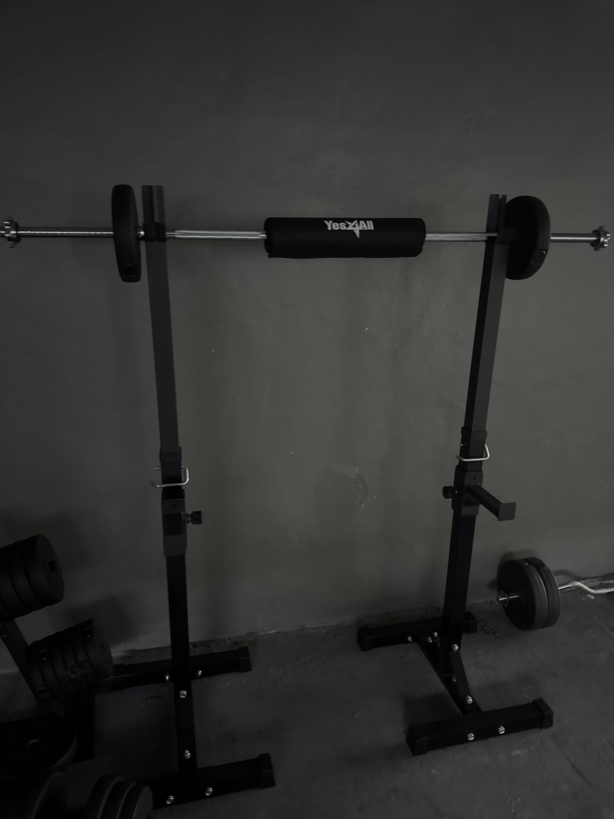 Pair of Adjustable Squat Rack 40inch-66inch Barbell Bracket Solid Steel Free Press Bench, Home Gym Portable Dumbbell Racks Stands, Family Sports Fitness Equipment,Black customer photo 1