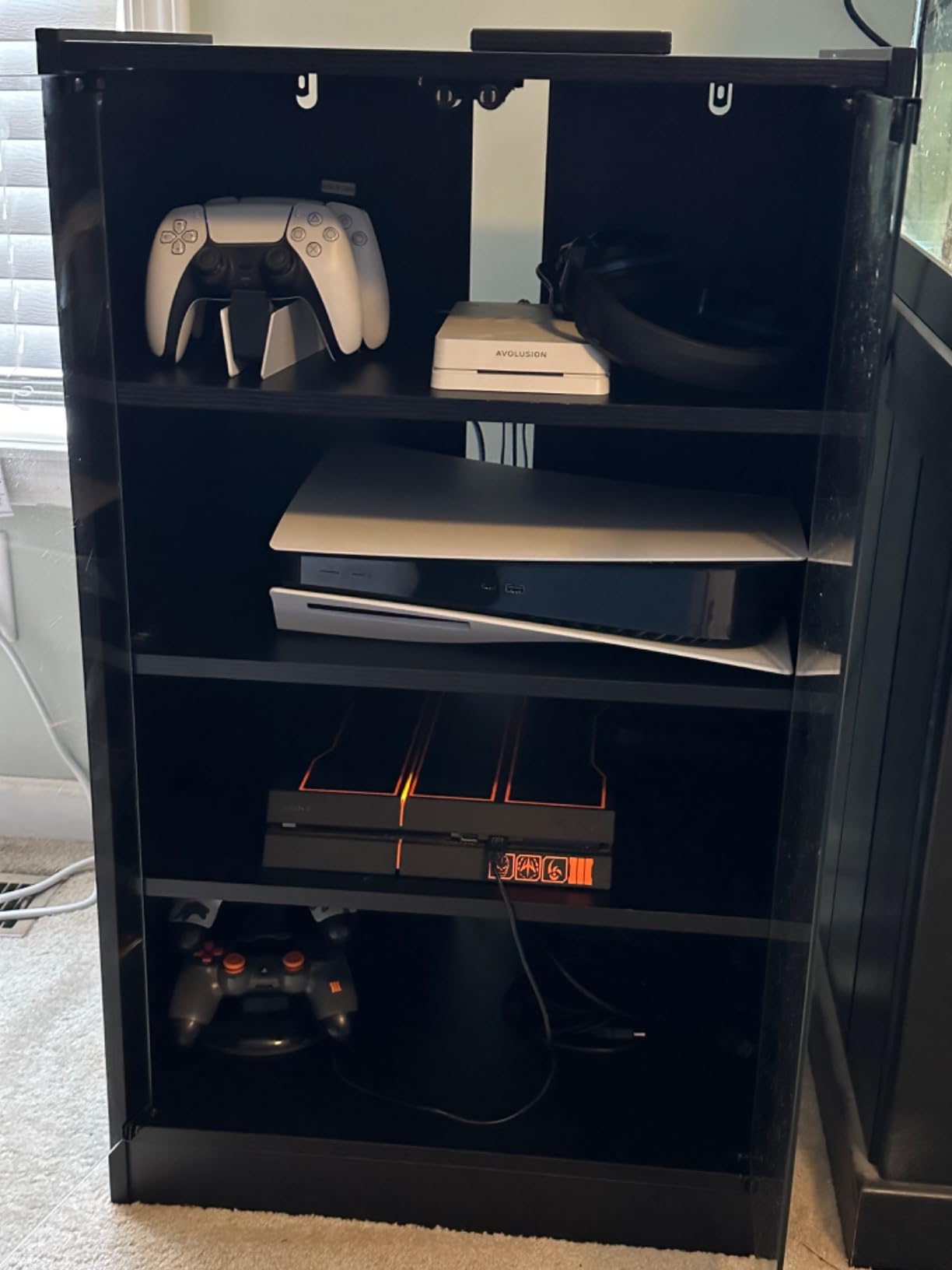 HOMCOM Media Cabinet 4-Tier Stereo Cabinet with Glass Door Black customer photo 2