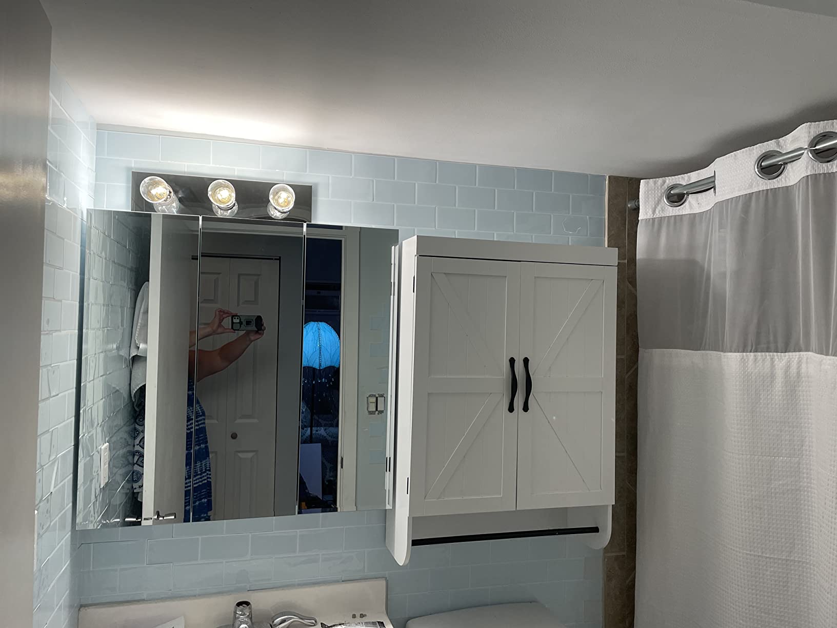 Design House Cyprus Bathroom Medicine Cabinet with Mirror, 25 Inch Recessed or Surface Mount Cabinet, 3 Frameless Mirrored Doors, 2 Shelves, White, Pre-Assembled, 597484 customer photo 2