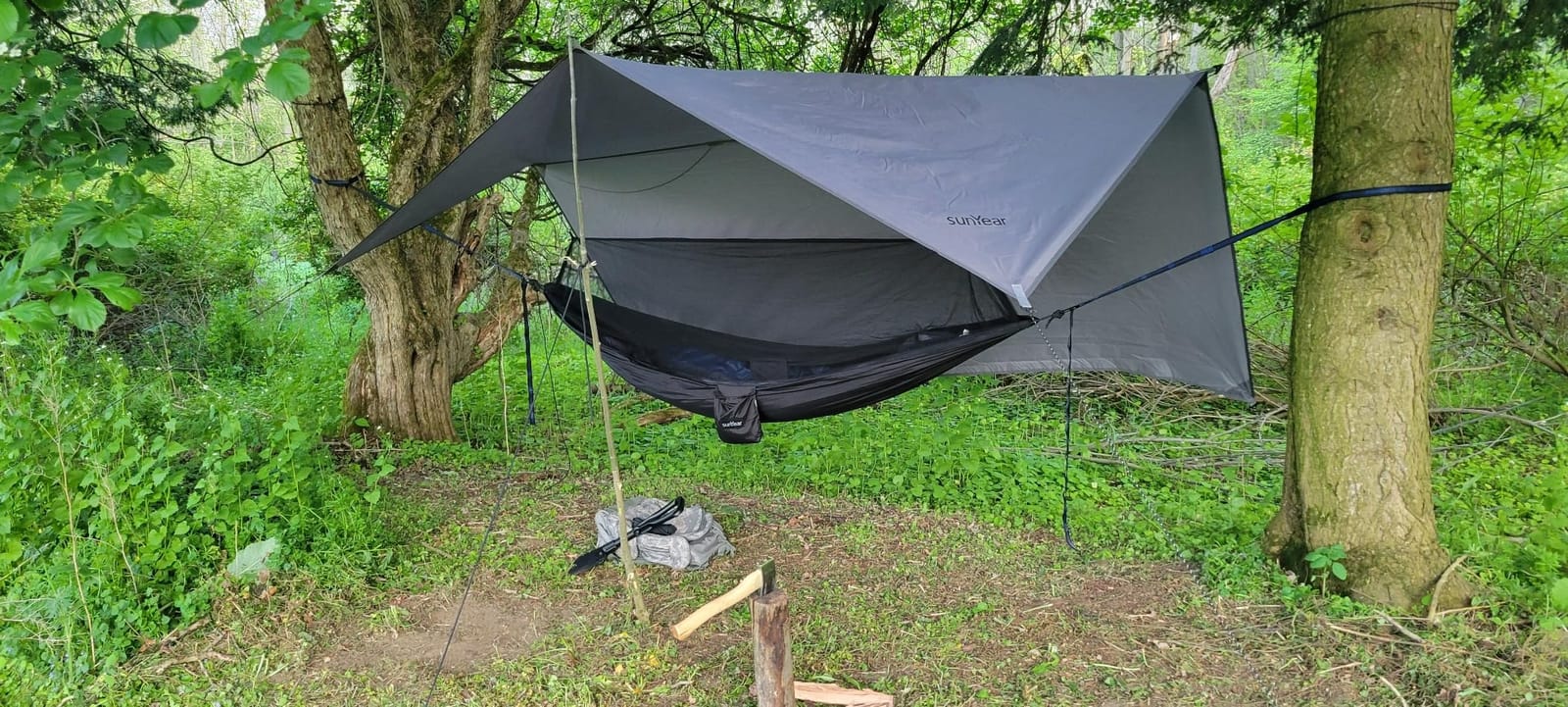 Sunyear Hammock Camping with Rain Fly Tarp and Net, Portable Camping Hammock Double Tree Hammock Outdoor Indoor Backpacking Travel & Survival, 2 Tree Straps, 100% Waterproof Black Bundle customer photo 2