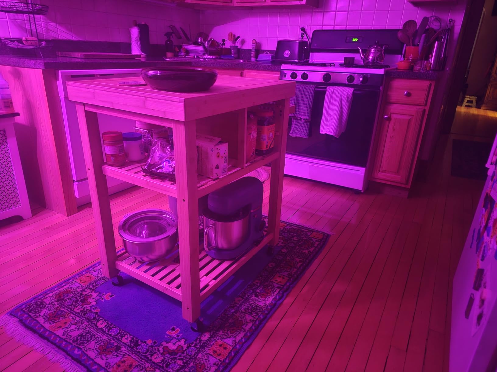 Rolling Kitchen Island Cart with Drawers Shelves, Towel Rack, Locking Casters, Butcher Block Food Prepping Cart Trolley on Wheels, Bamboo Wood customer photo 1