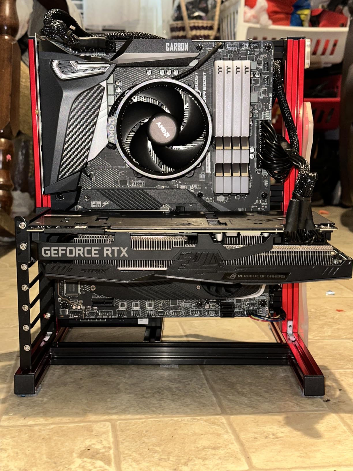 PC Frame Test Bench ITX ATX MATX Test Bench Open Air Case Water Cooling Fan Chassic (Red) customer photo 1