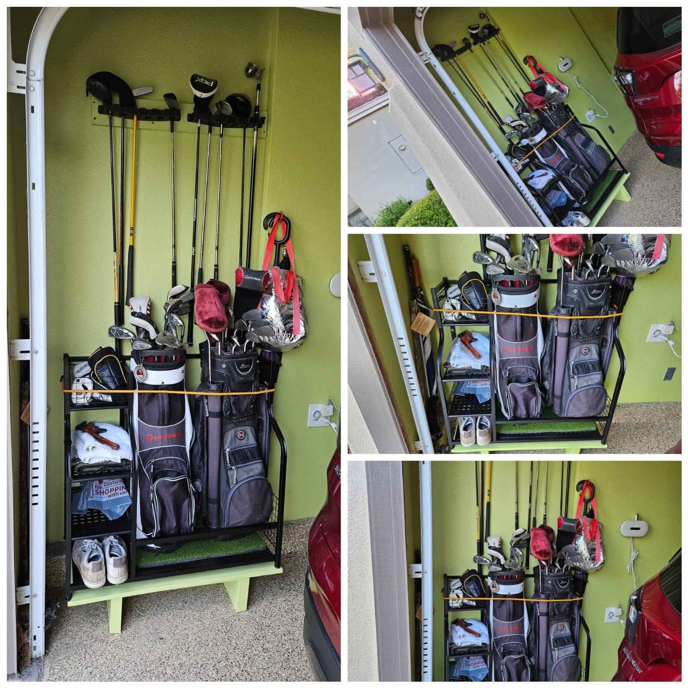 SNAIL Golf Bag Garage Storage Organizer Extra Large Size Golf Bag Rack Stand Holder Fits 2 Golf Bags and Other Golfing Equipment Accessories, Metal Black Golf Club Storage for Garage Shed and Basement customer photo 1