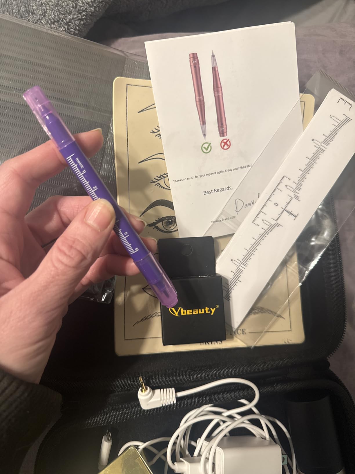 Permanent Eyebrow Makeup Tattoo Machine Kit with 700mAh Wireless Battery 15 pcs Cartridge Needles Microblading Supply for Eyebrow Lip Eyeliner Microshading Supplies(Pink Tattoo Kit) customer photo 1