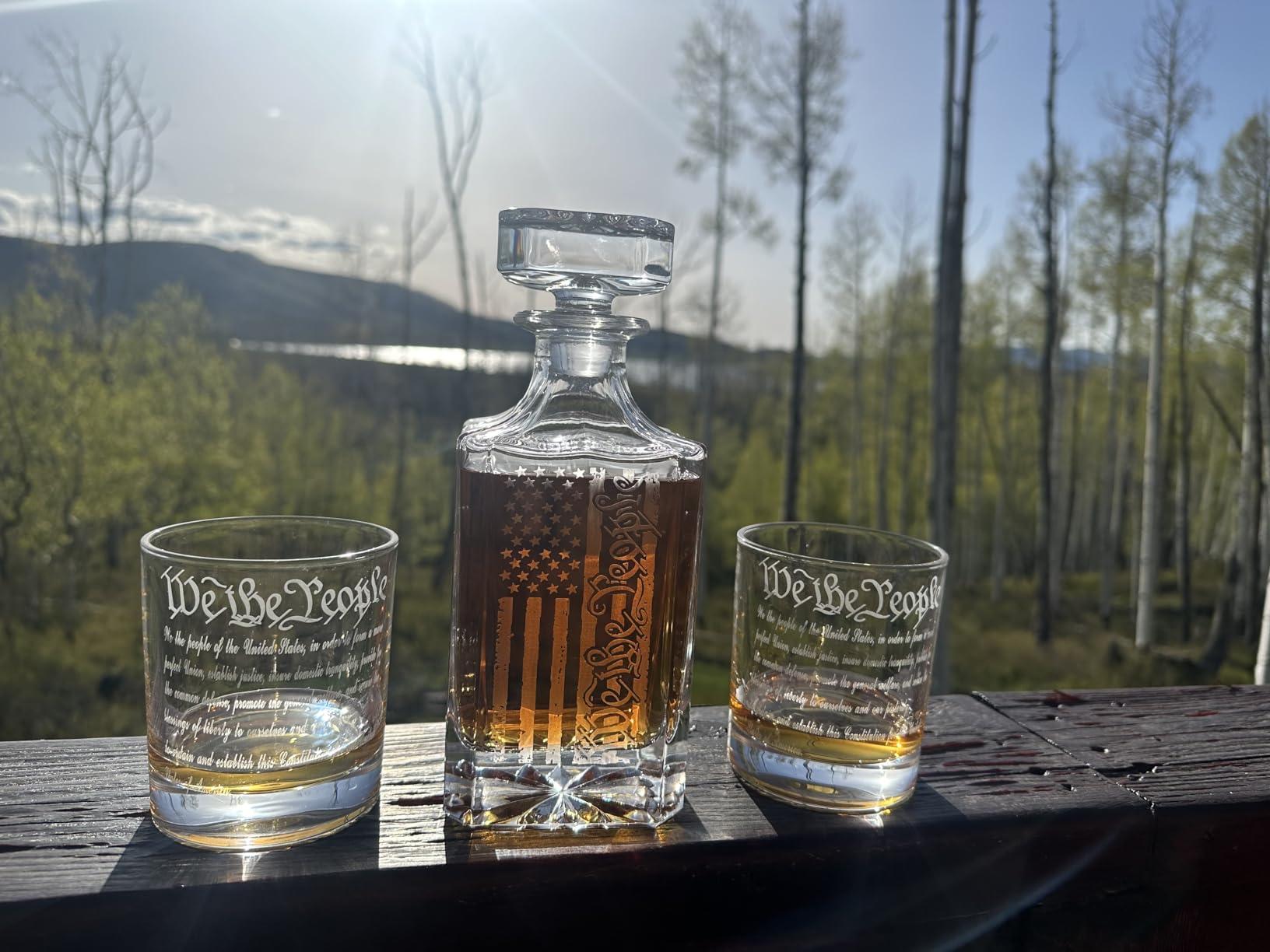 Whiskey Decanter Engraved We The People American Flag Decanter Set with 2 Glasses for Liquor Scotch Bourbon or Wine, Father's Day Patriotic Gift customer photo 2