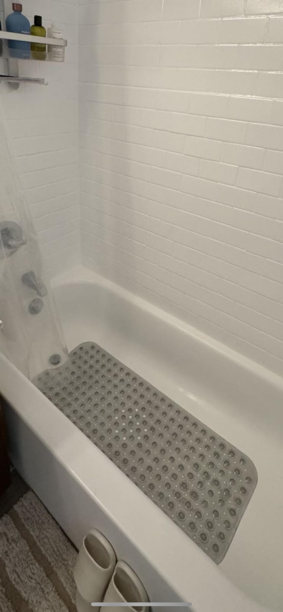 TEESHLY Bathtub Mats for Shower Tub, Extra Long Non-Slip 39 x 16 Inch Bath Mat with Drain Holes and Suction Cups, BathMat for Bathroom with Machine Washable (Clear Grey) customer photo 2