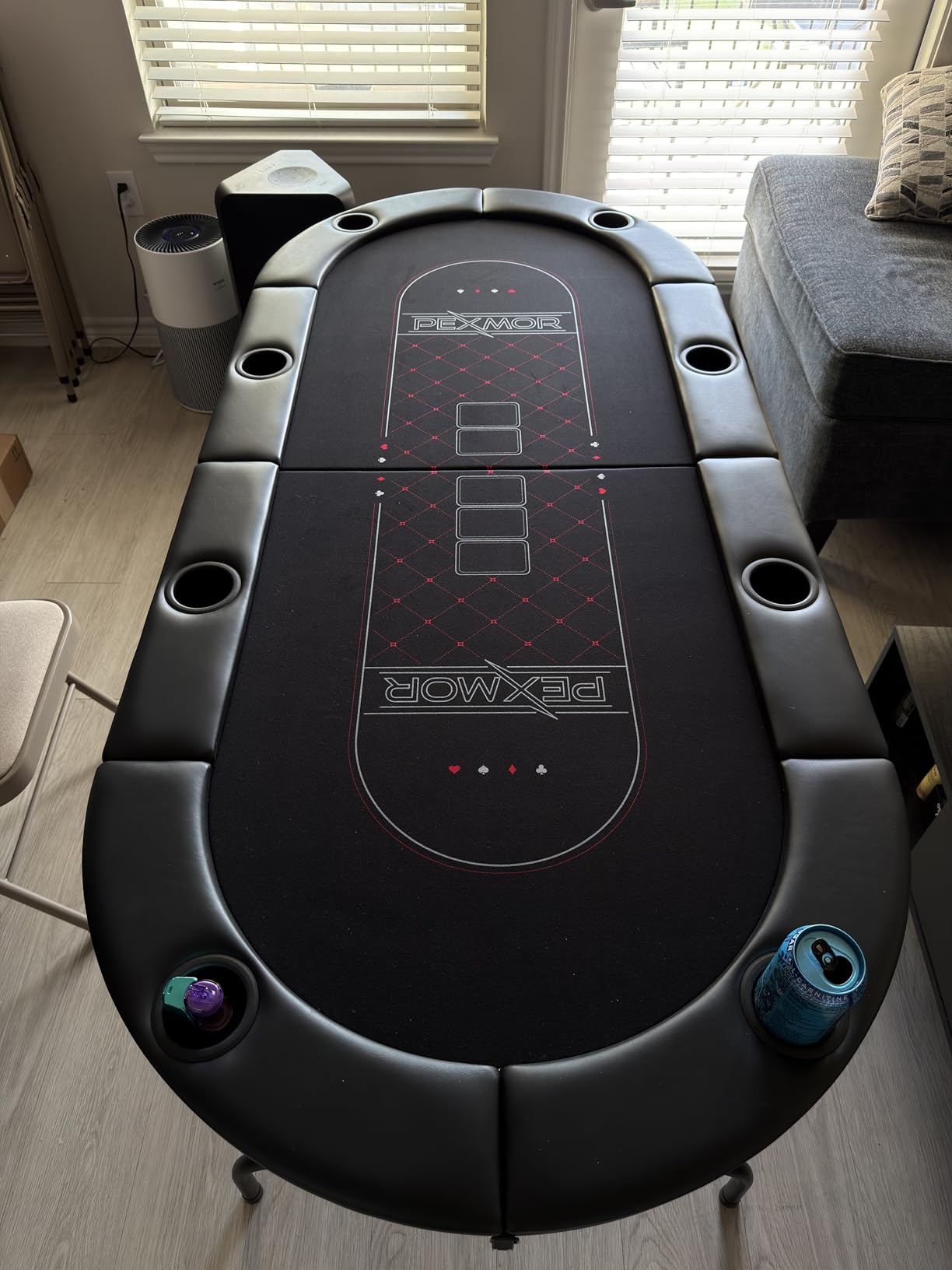 PEXMOR 8 Player Foldable Poker Table, Folding Texas Holdem Blackjack Casino Game Table w/Deeper Stainless Steel Cup Holders| Casino-Grade Felt| Water-Resistant Cushioned Rail, Fully Assembled customer photo 2