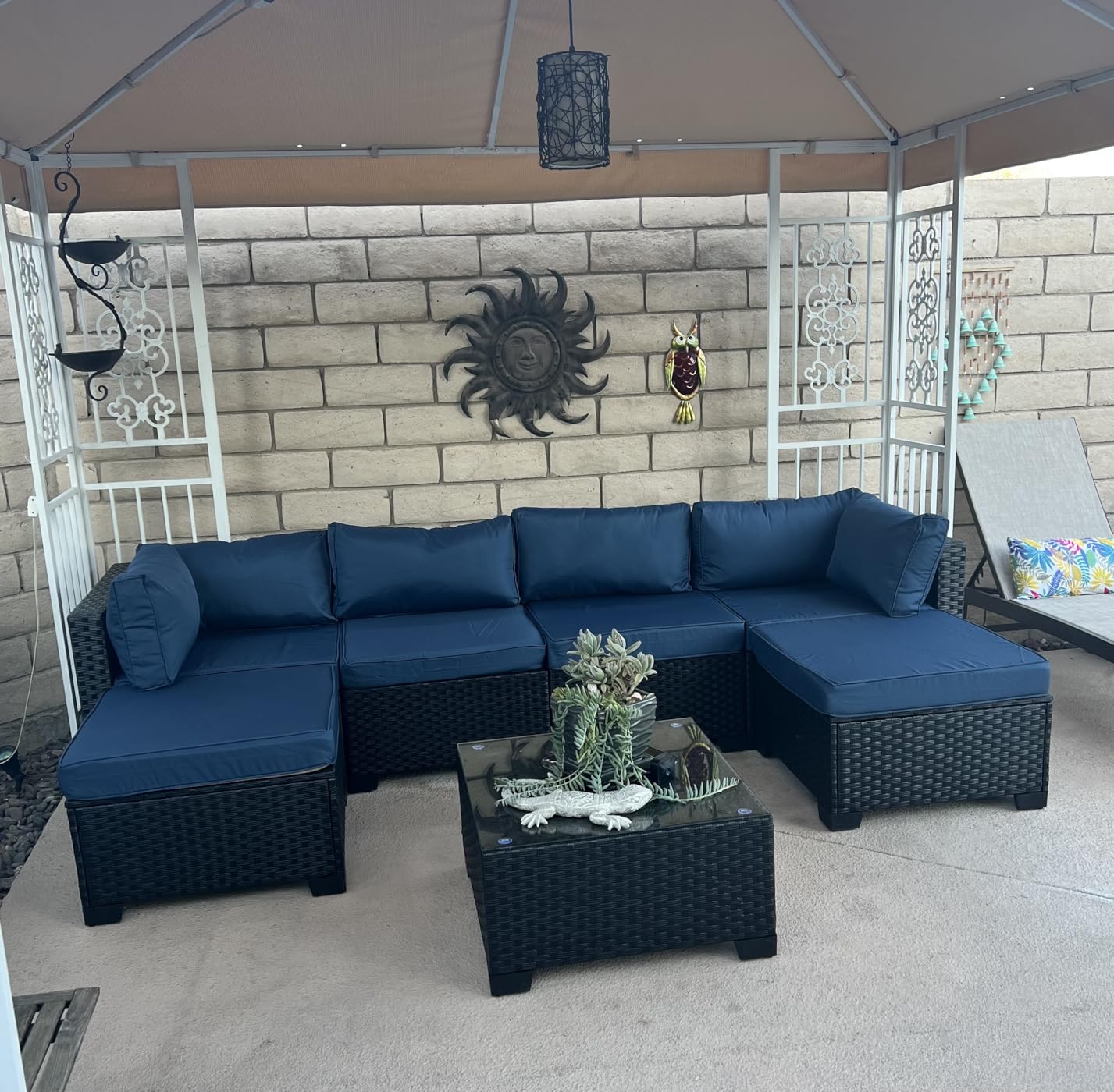 Lviden 7 Pieces Outdoor PE Wicker Furniture Set Patio Rattan Sectional Conversation Sofa Set with Khaki Cushions and Glass Top Table customer photo 2