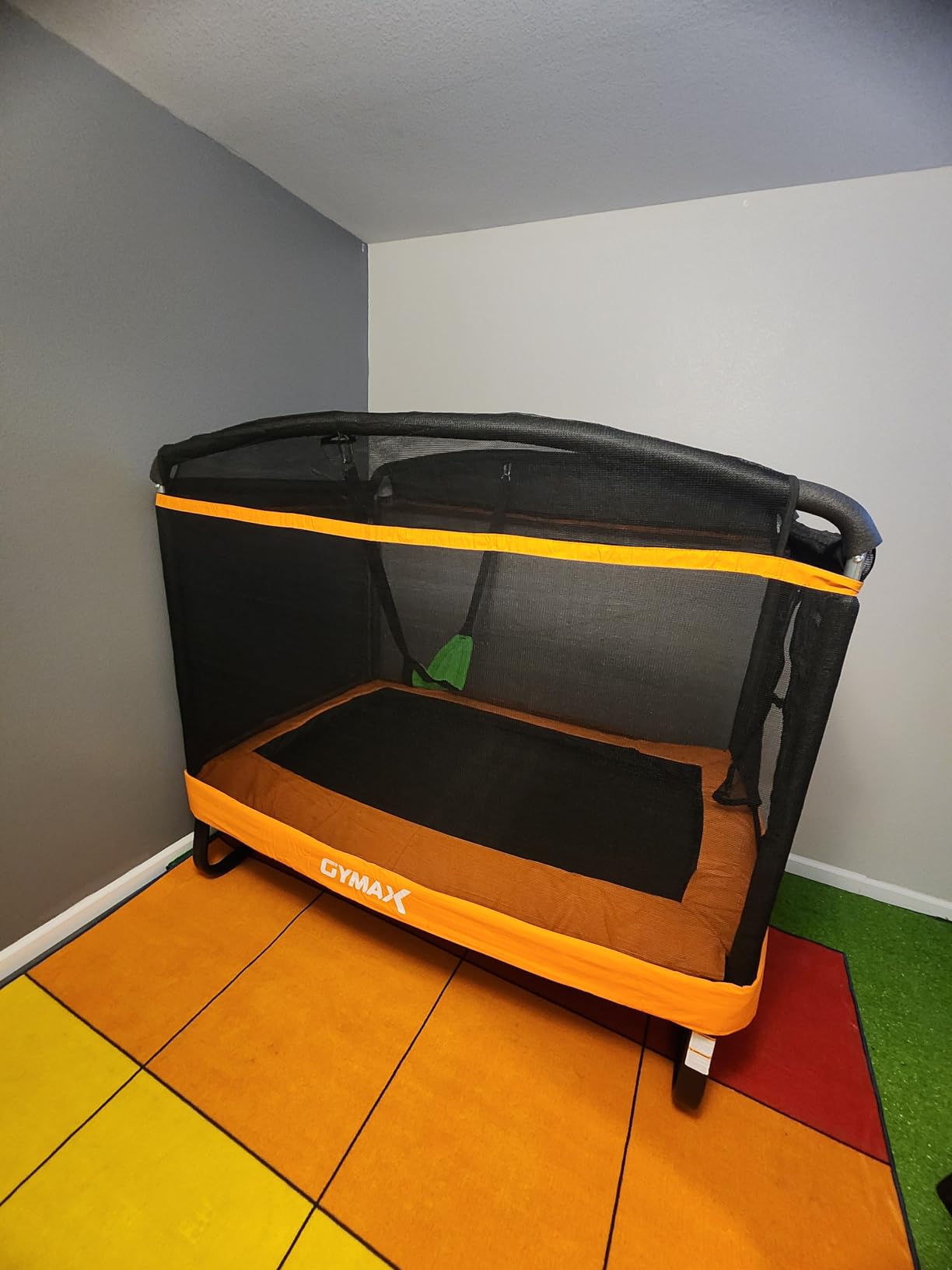 GYMAX Trampoline for Kids, 6FT Toddler Trampoline with Swing & Enclosure Safety Net, ASTM Approved Rectangle Recreational Trampoline for Indoor/Outdoor, Birthday for Baby Boys & Girls customer photo 2