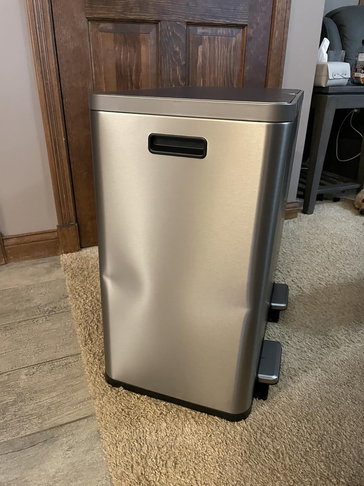 EKO EcoCasa Stainless Steel Dual Step Trash Can for Recycling, 30L+20L Rectangular Kitchen Trash Can, Independent Pedals and Lids, Soft Close and Fingerprint Resistant customer photo 1