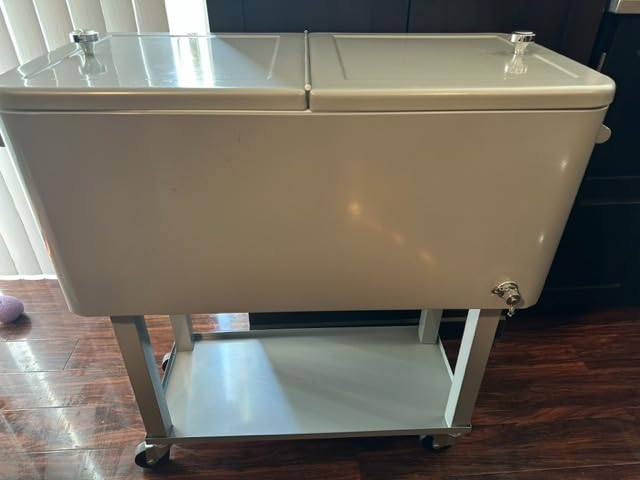 80 Qt Rolling Ice Chest Cooler Cart, Stand Up Cooler Trolley | Patio Beverage Cooler Trolley with Wheels, Outdoor Drink Bar Stand for Backyard Party customer photo 2