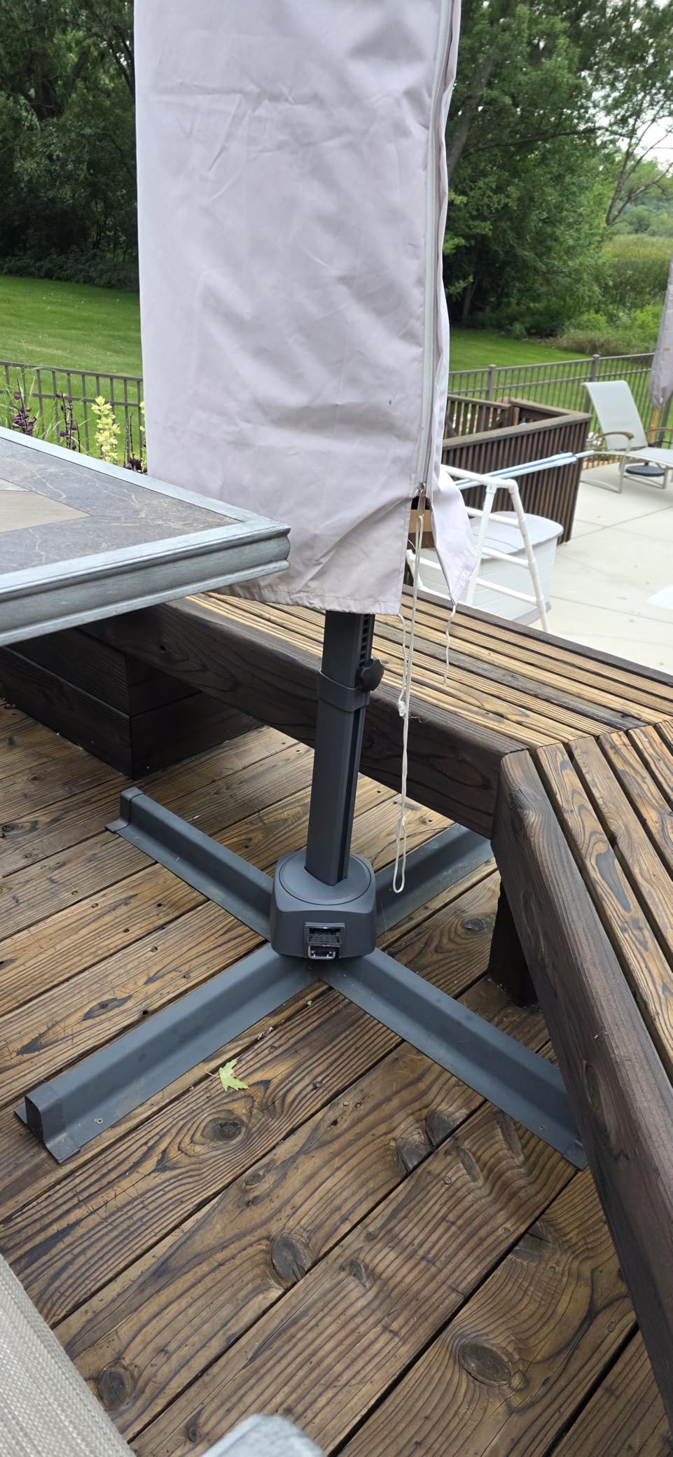 Best Choice Products 10ft Solar LED Cantilever Patio Umbrella, 360-Degree Rotation Hanging Offset Market Outdoor Sun Shade for Backyard, Deck, Poolside w/Lights, Easy Tilt, Cross Base - Burgundy customer photo 1