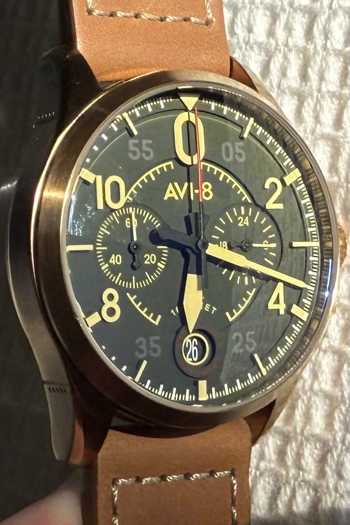 AVI-8 Men's 42mm Spitfire Lock Chronograph Watch with Leather Strap AV-4089 customer photo 1