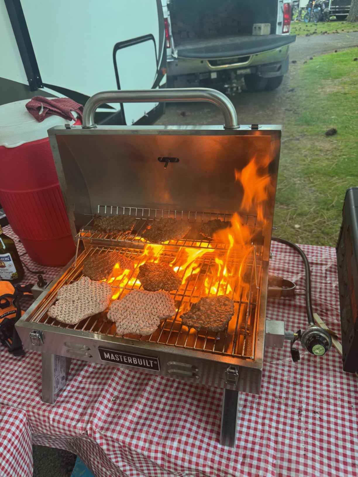 Masterbuilt Portable Propane Gas Grill with Folding Legs, Chrome-Coated Warming Rack and 288 Cooking Square Inches in Stainless Steel, Model MB20030819 customer photo 2