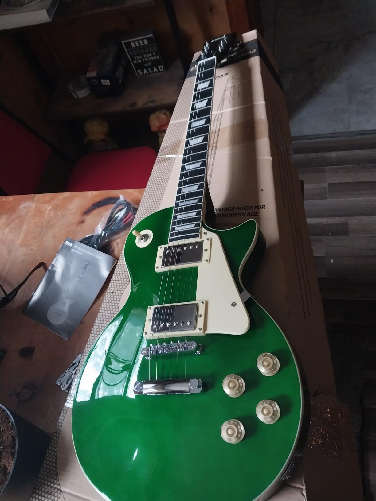 LyxPro 39” SB Series Electric Guitar, LP Style for Beginner, Intermediate & Pro Players Solid Body Guitar, Bonus 2-Pack of Picks, Mahogany Wood, Volume/Tone Controls, 3-Way Pickup - Green customer photo 1