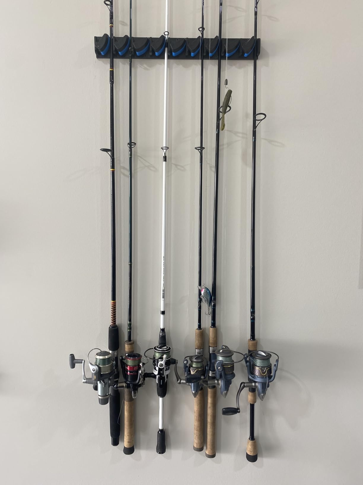 PLUSINNO V9 Vertical Fishing Rod Holder, Wall Mounted Fishing Rod Rack, Fishing Pole Holder Holds Up to 9 Rods or Combos, Fishing Rod Holders for Garage,Fishing Gear and fishing Gifts for Men customer photo 2