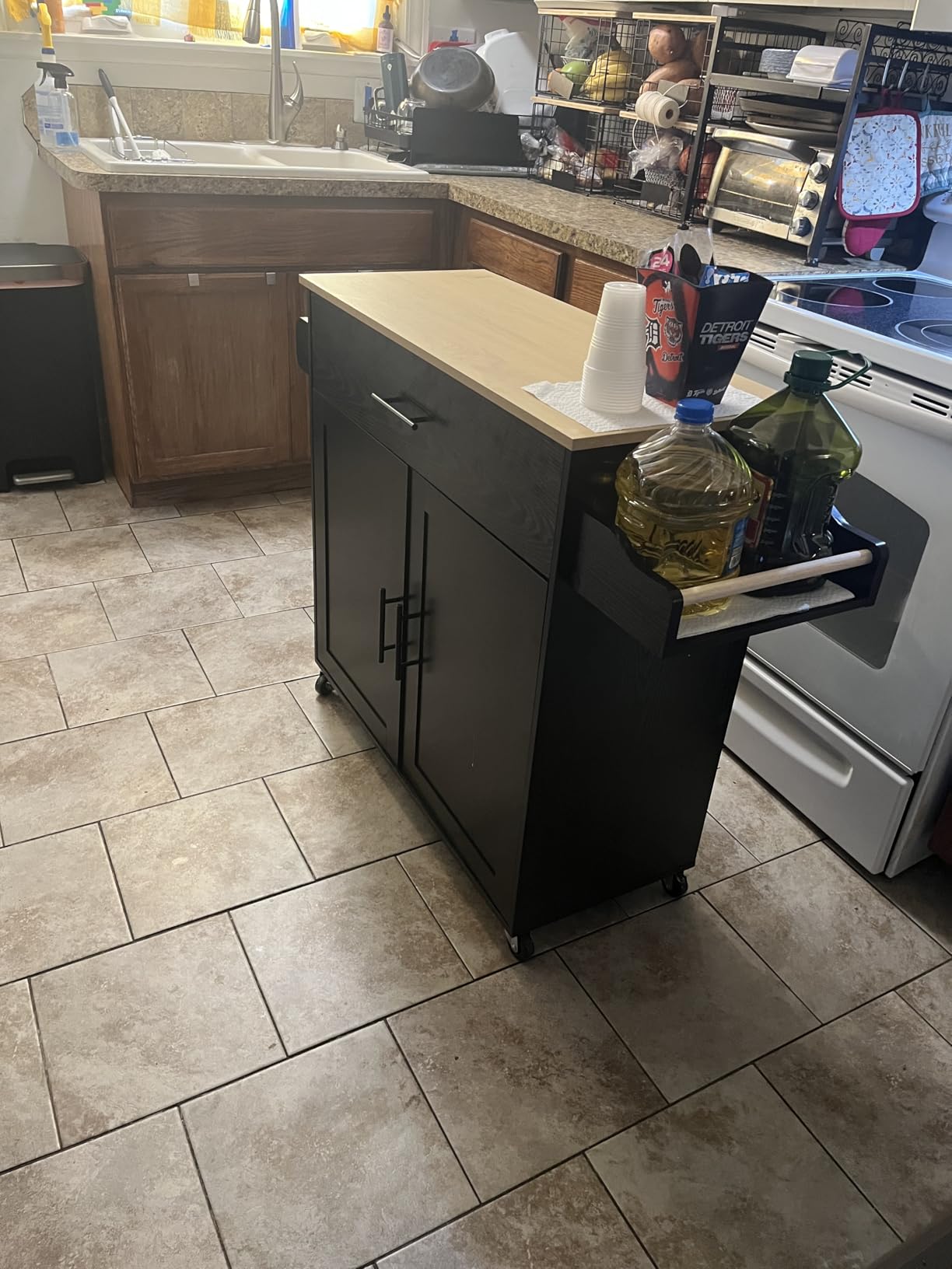 IRONCK Kitchen Island Table on Wheels with Drop Leaf, 47.25