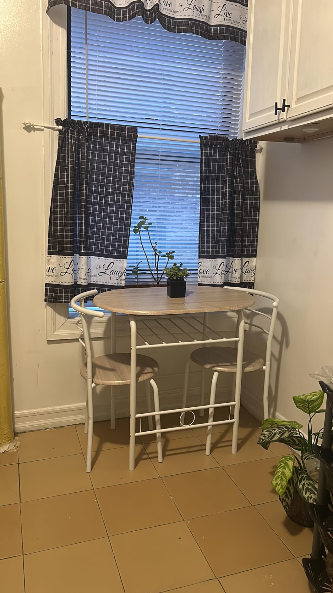 VINGLI 3 Piece Dining Set,Small Kitchen Table Set for 2,Breakfast Table Set,Kitchen Wooden Table and 2 Chairs for Small Space/Dining Room/Apartment,Metal Frame,Wine Rack,White&Light Oak customer photo 1