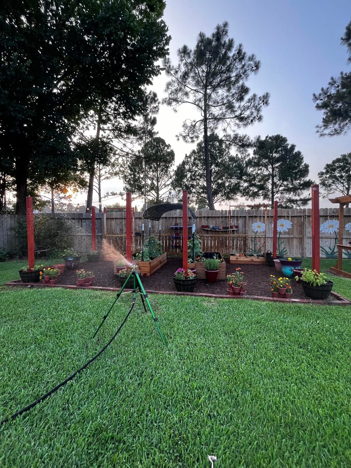 Hourleey Impact Sprinkler on Tripod Base, Heavy Duty Brass Sprinklers for Yard Lawn Garden, 0-360 Degree Large Area Coverage, 3/4 Inch Connector Extension Legs Flip Locks with Brass Sprinkler Head customer photo 2