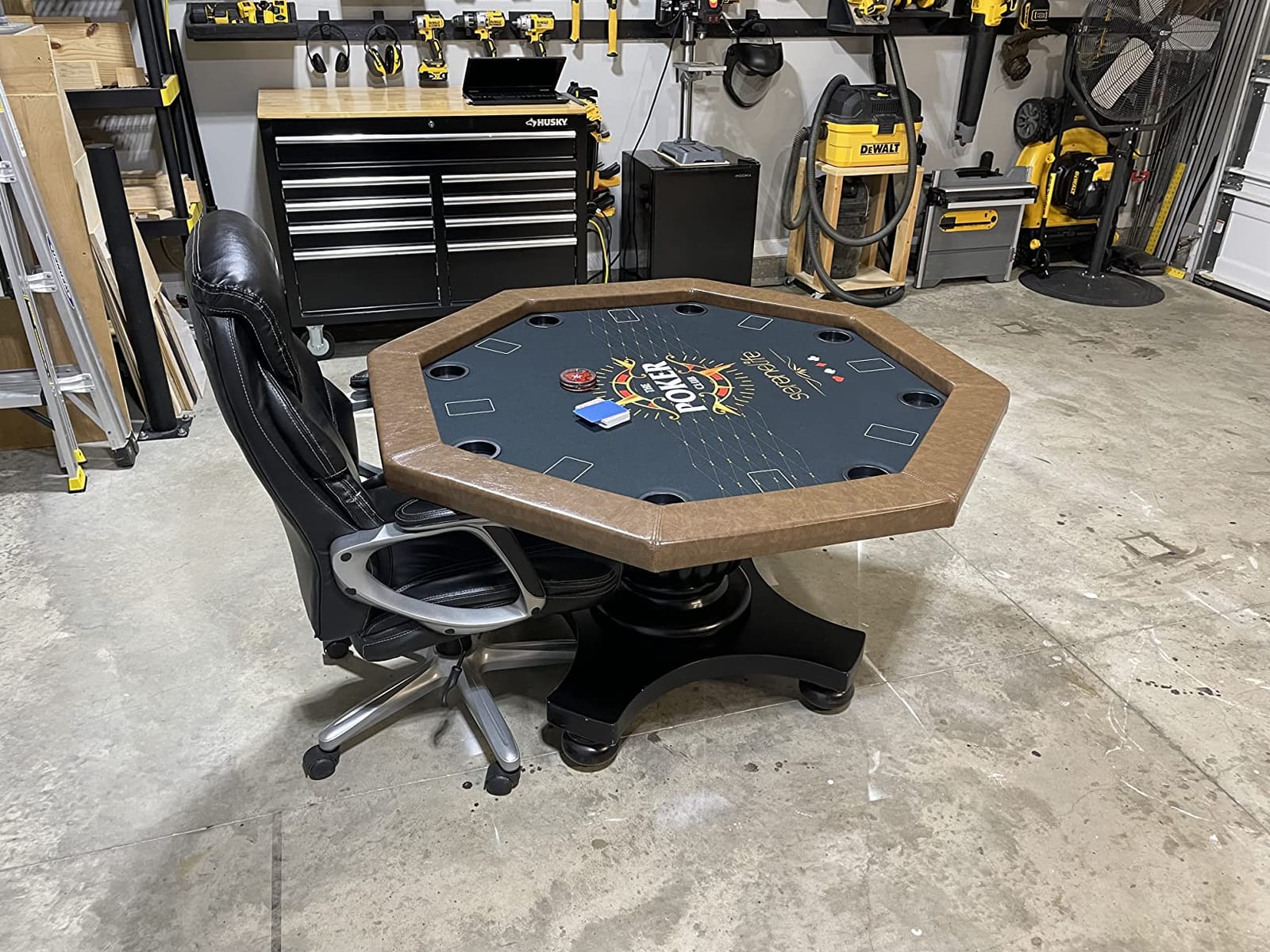 Casino Poker Table Foldable - 8 Players Octagonal Portable Folding Casino Leisure Game Table w/Water-Resistant Cushioned Rail, 8 Drink Holders, Casino-Grade Brown Felt Surface customer photo 2