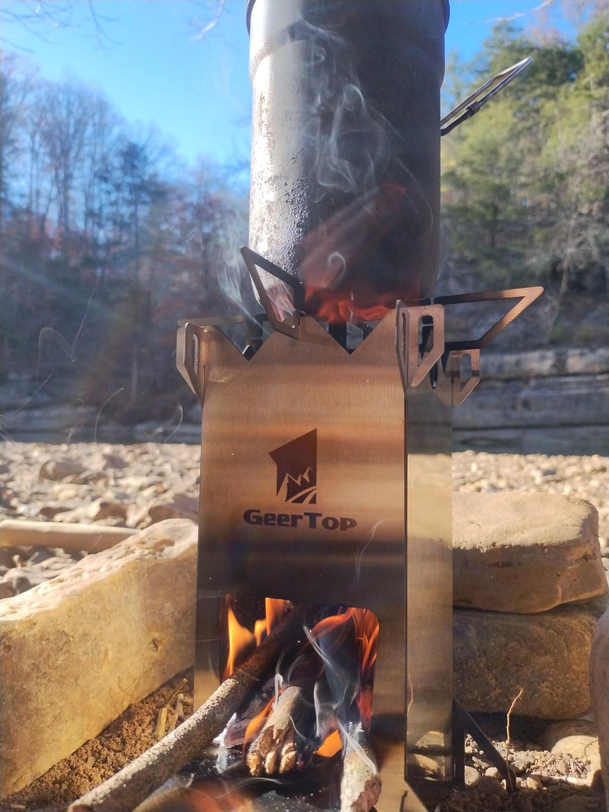 GEERTOP Wood Burning Camping Rocket Stove, Portable Backpacking Stainless Steel Wood Stove Camping Gear Accessories for Emergency Survival Outdoor Hiking Travel Picnic BBQ customer photo 2