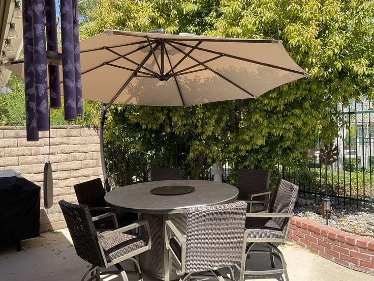 LAUSAINT HOME Outdoor Patio Umbrella with Base included, 11 FT Deluxe Curvy Cantilever Umbrella Heavy Duty Offset Hanging Umbrella with 360° Rotation for Market, Pool, Garden, Backyard, Deck (Beige) customer photo 2