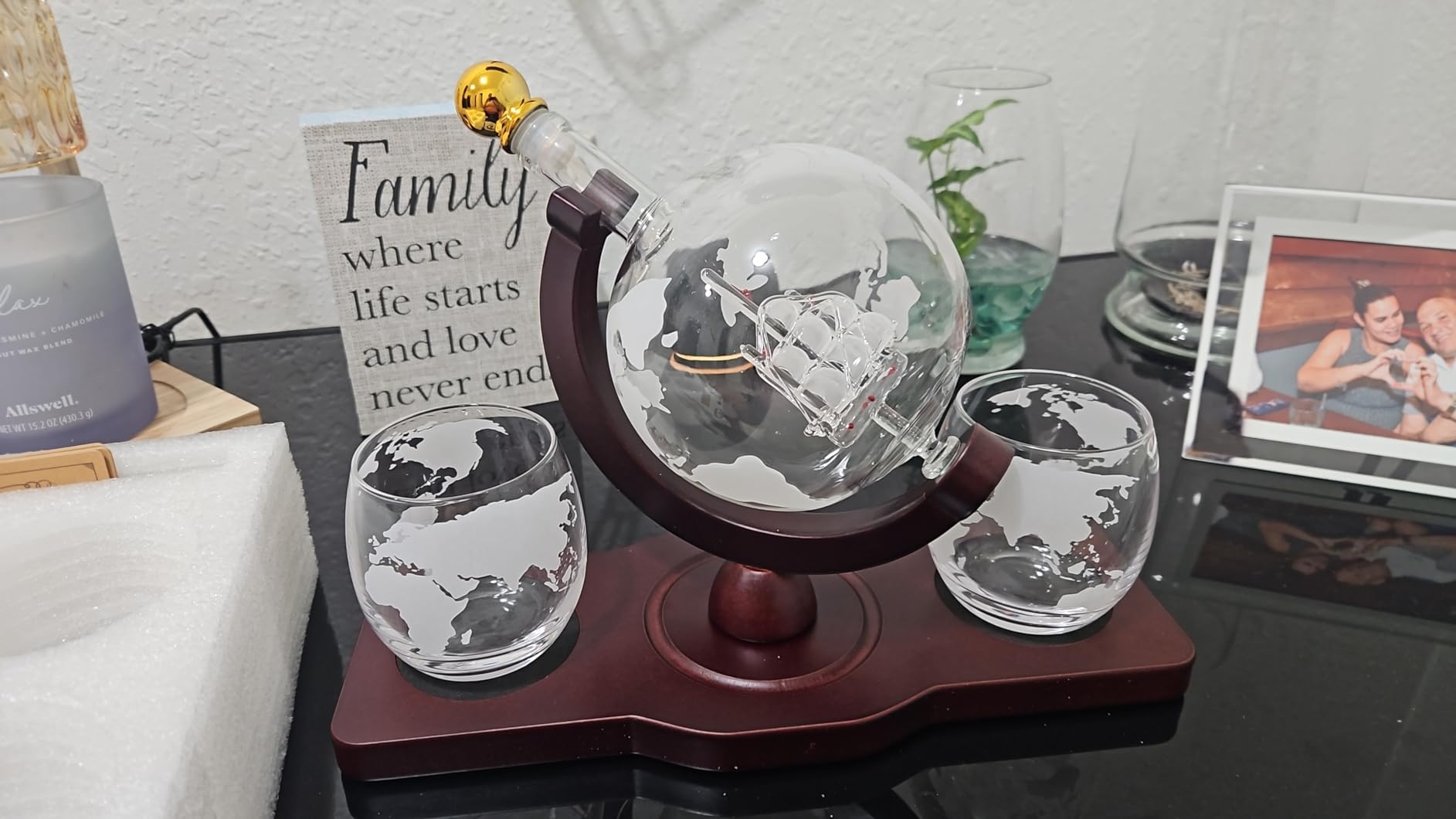 PONPUR Gifts for Men Dad Christmas, Whiskey Decanter Globe Set with 2 Ball Stones & 2 Glasses, Anniversary Birthday Gifts for Him Husband Boyfriend Brother, Cool Stuff Gift for Bourbon Scotch customer photo 2