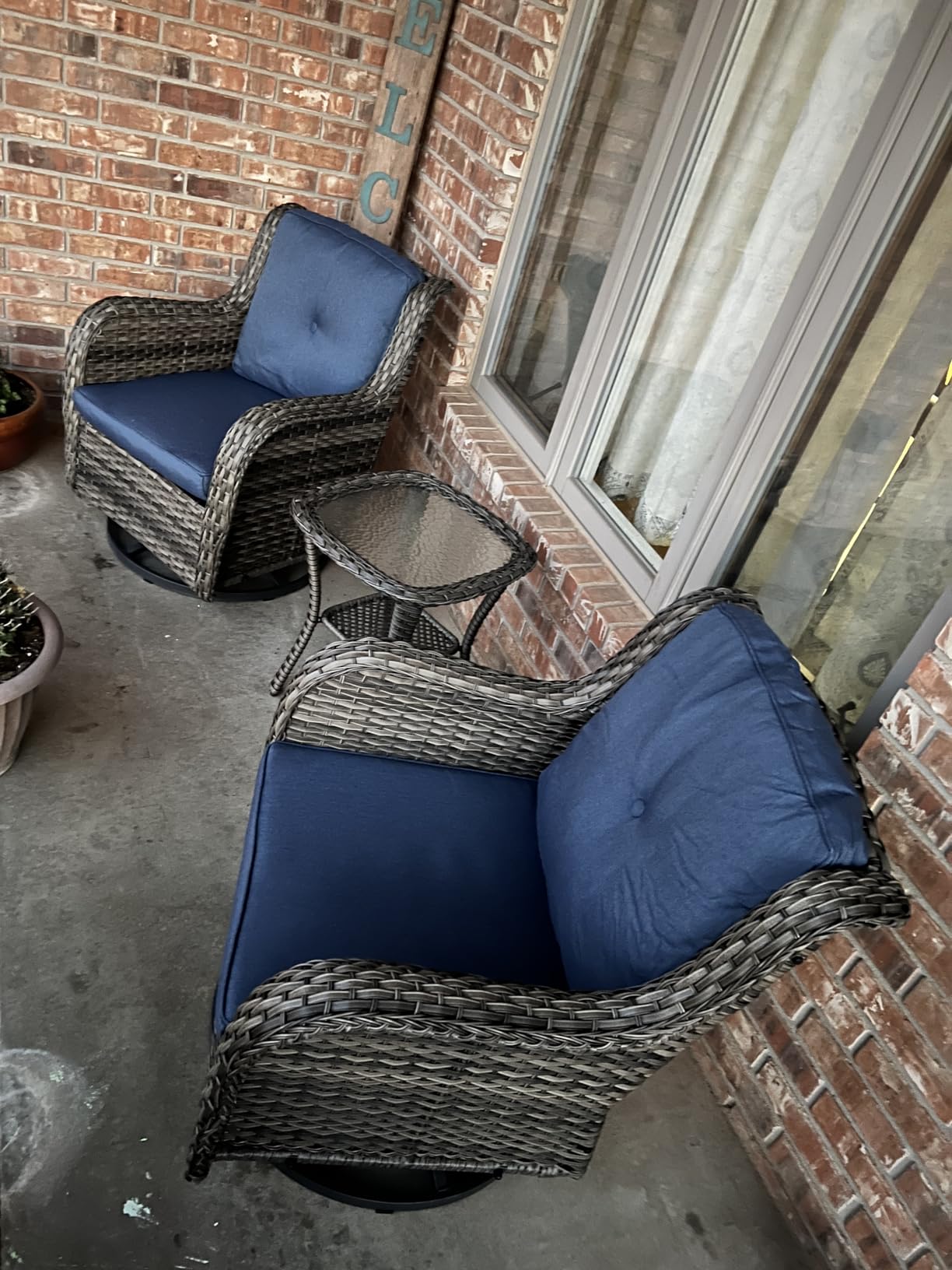 2 Pieces Outdoor Wicker Swivel Rocker Patio Chairs Set of 2, Cushions Beige customer photo 2