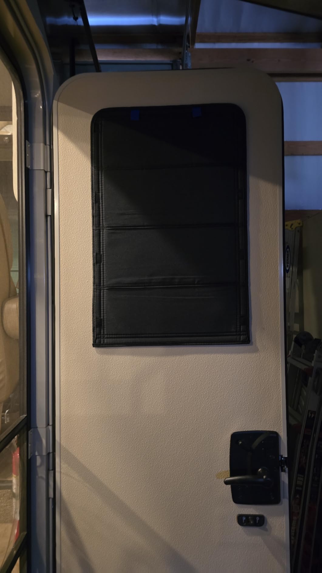 funomo RV Door Window Shade, New Model Foldable RV Blackout Window Cover, UV Rays Protection Camper Trailer Door Window Cover, Hook and Loop Fastener Waterproof Thickened Oxford Fabric (Black-B) customer photo 1