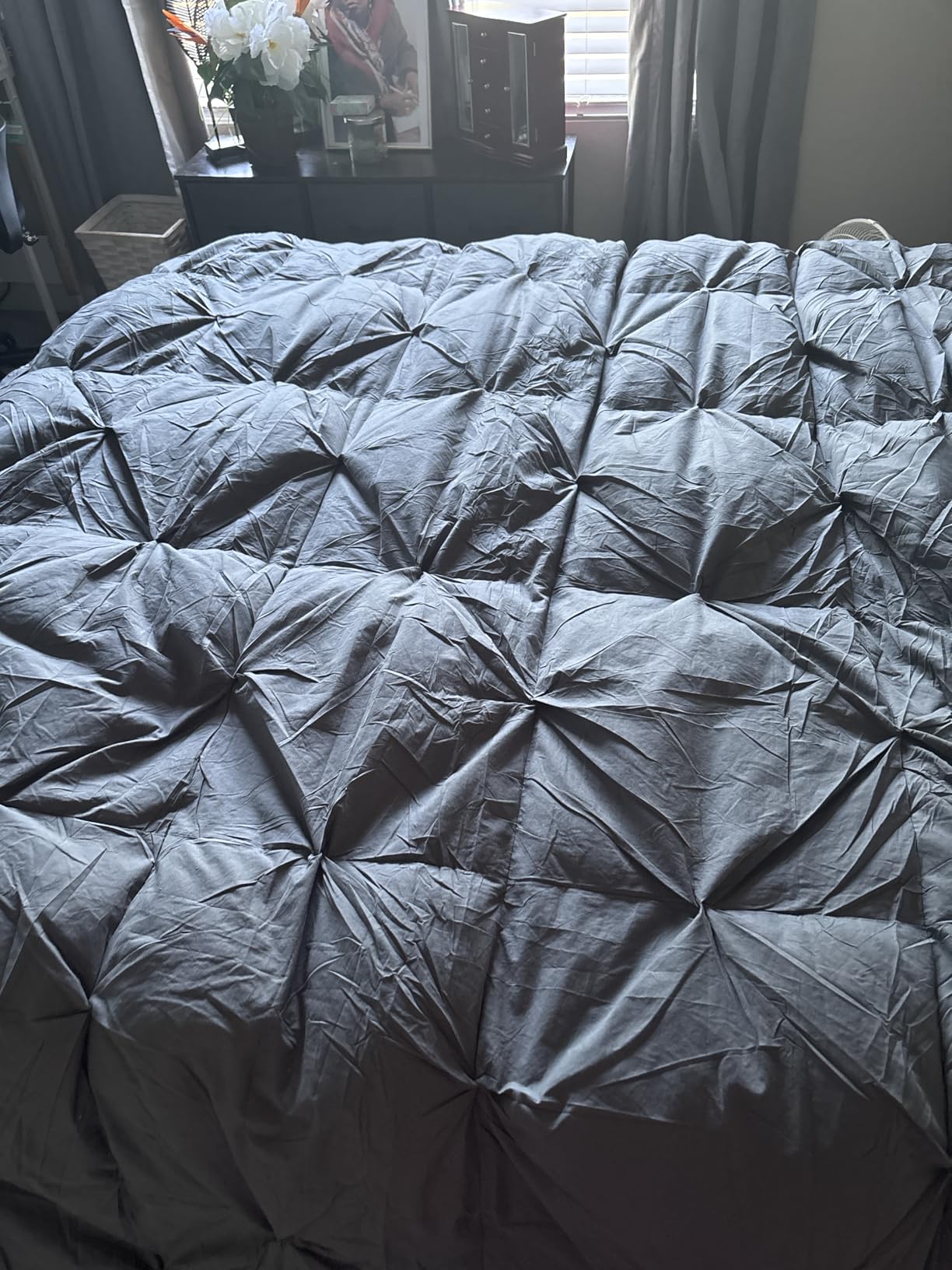 Three Geese Pinch Pleat Waterfowl Feathers and Down Comforter Queen Size Duvet Insert, 1200TC 100% Cotton Fabric, Premium All Seasons BlackGrey Warm Hotel Comforter with 8 Tabs. customer photo 1