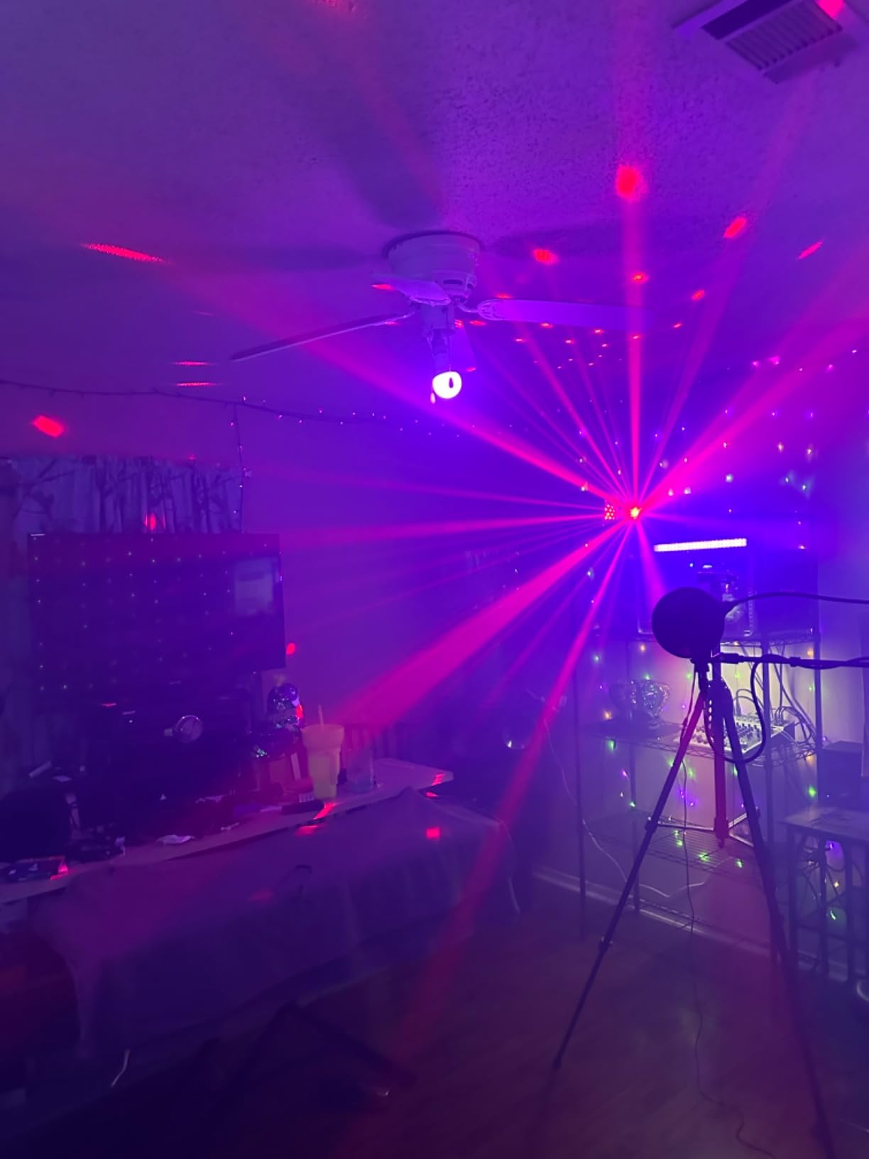 Telbum DJ Lights with Stand, 5 in 1 Party Bar Light Set with Rotating Ball, Strobe, UV, Colorful LED Par Light and Pattern, Sound Activated DJ Lighting System for Disco Stage Gig Band Wedding customer photo 2