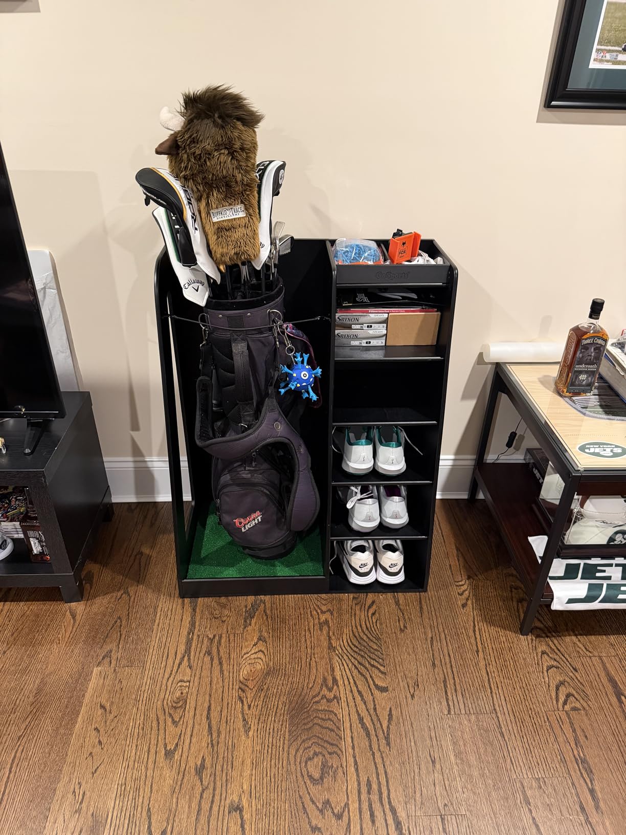 GoSports Premium Wooden Golf Bag Organizer and Storage Rack - Black, White or Brown Finish customer photo 1