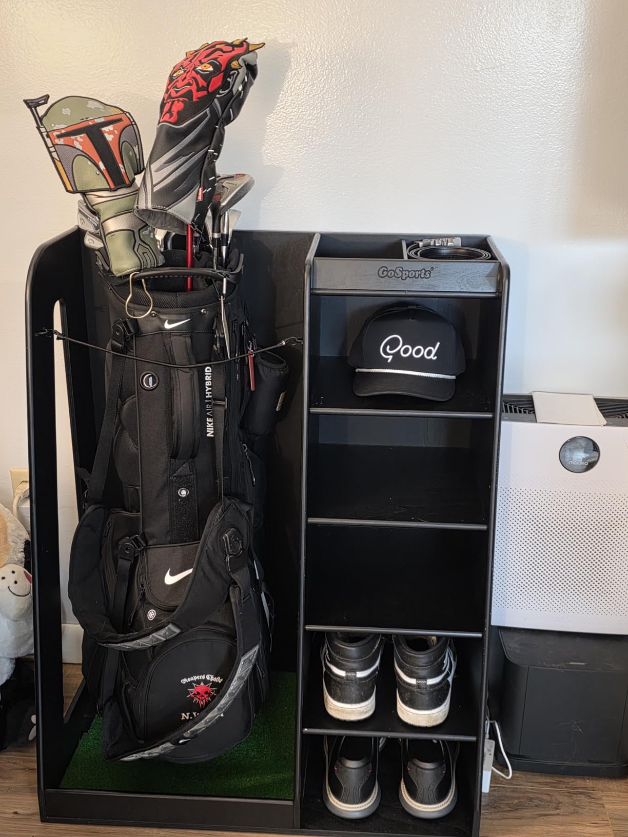 GoSports Premium Wooden Golf Bag Organizer and Storage Rack - Black, White or Brown Finish customer photo 2
